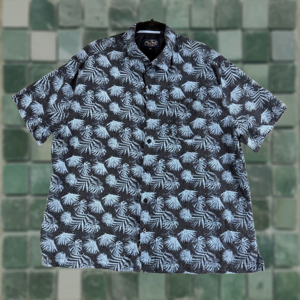 Nat Nast Nat Nast Luxury Originals Button-Up Shirt Men XL Blue Silk Cotton Palm Floral Short Sleeve Relaxed Casual Shirt Size US XL / EU 56 / 4 - 1 Thumbnail