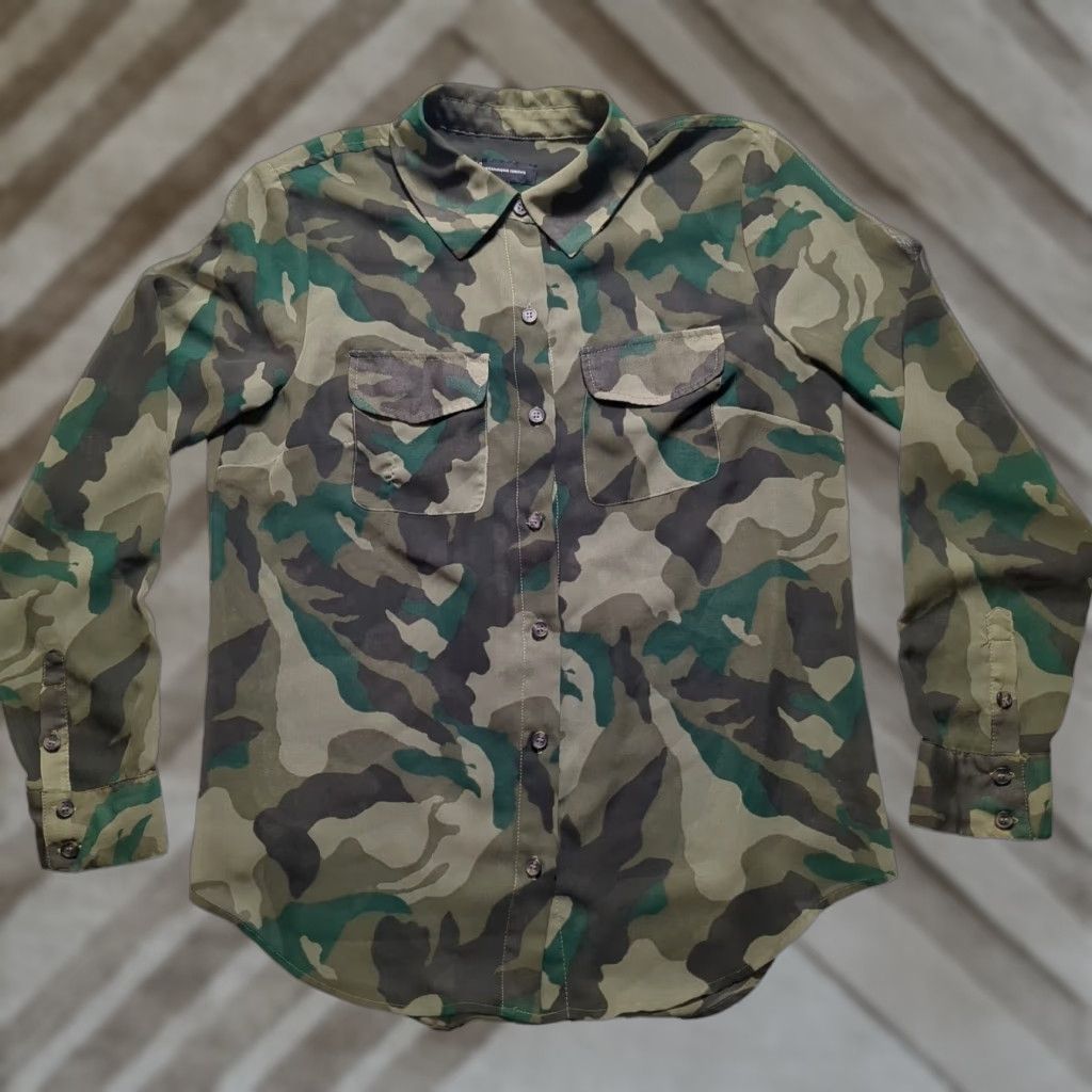 Vintage INC International Concepts Women Shirt Camouflage Button-Down Green Small Semi-Sheer Long Sleeve Button-Up Lightweight Pockets Casual Shirt Womens Size S / US 4 / IT 40 - 1 Thumbnail