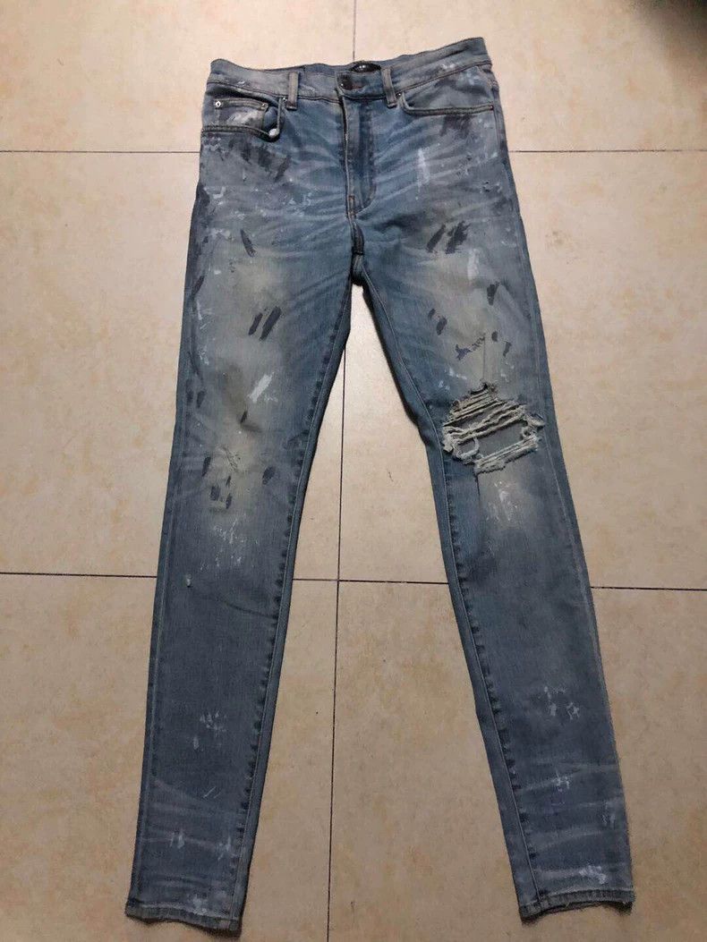 Amiri Amiri Ink-splashed baseboard with single-torn blue jeans Size US 34 / EU 50 - 1 Thumbnail