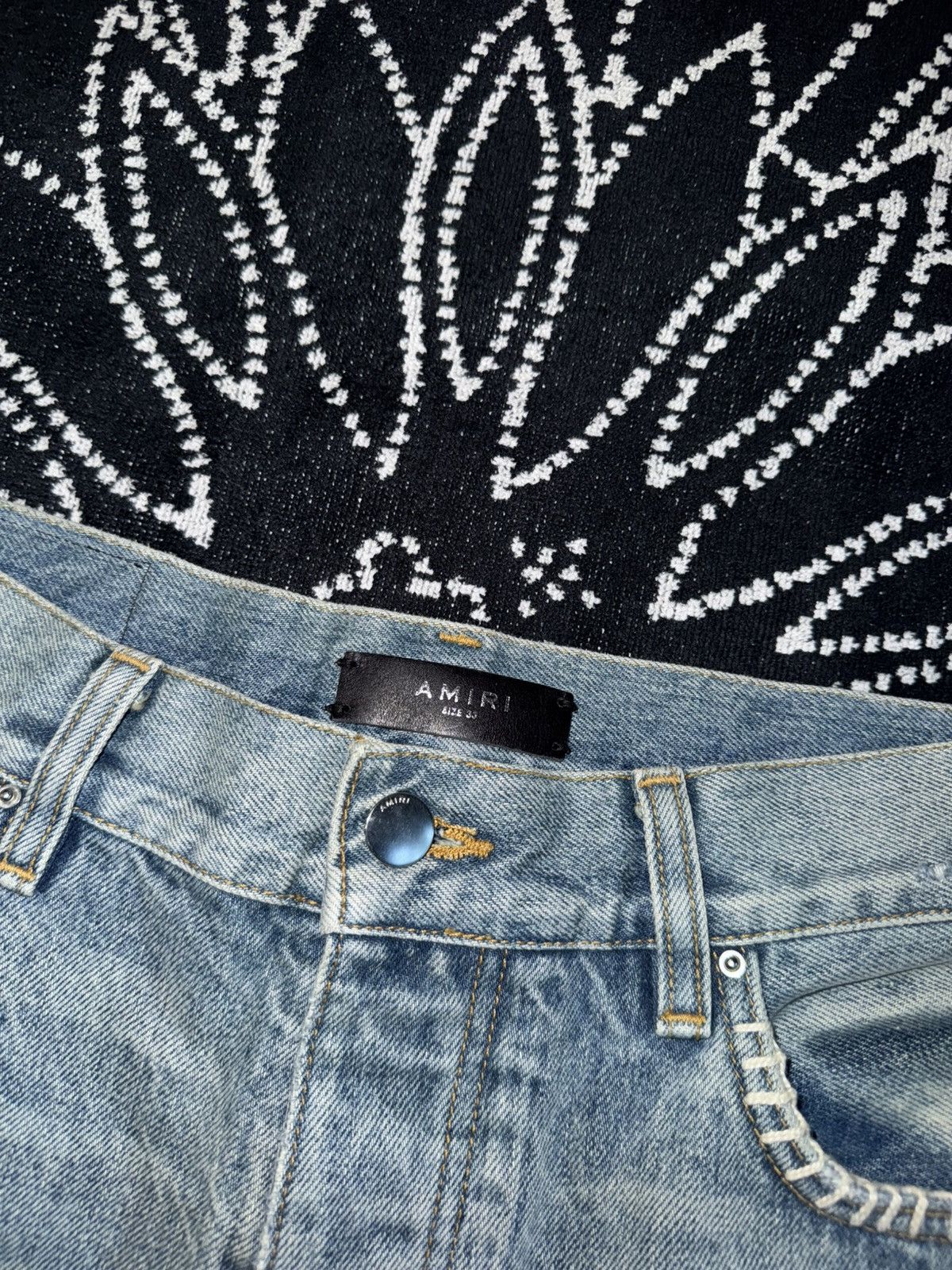 Amiri AMIRI ETERNAL HAPPINESS DENIM DISTRESSED SHORTS Size US 33 - 10 Thumbnail