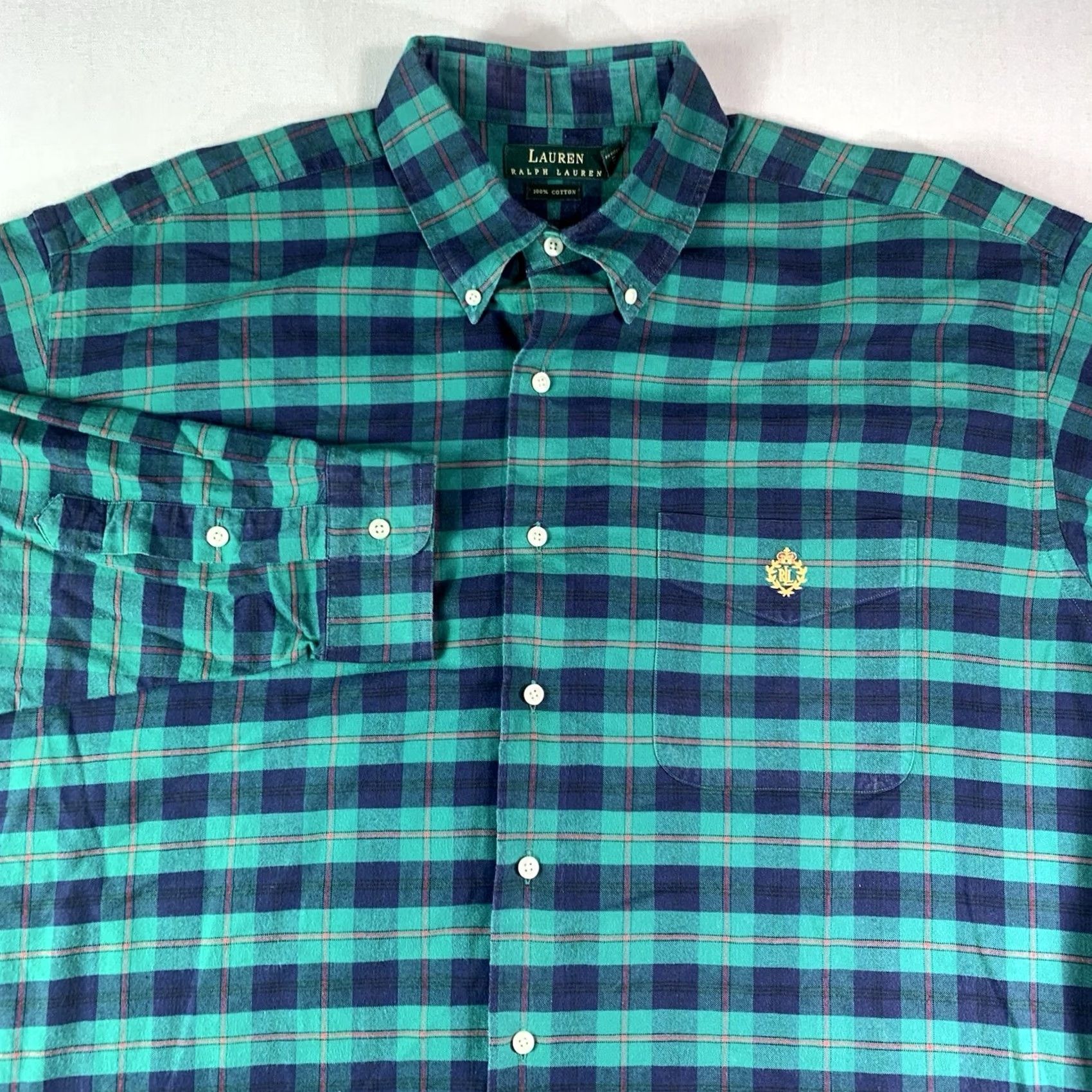 Ralph Lauren VINTAGE Lauren Ralph Lauren Oxford Shirt Mens XL Crown Crest Embroidered Green Mens XL Oxford Shirt Size US XL / EU 56 / 4 - 2 Thumbnail