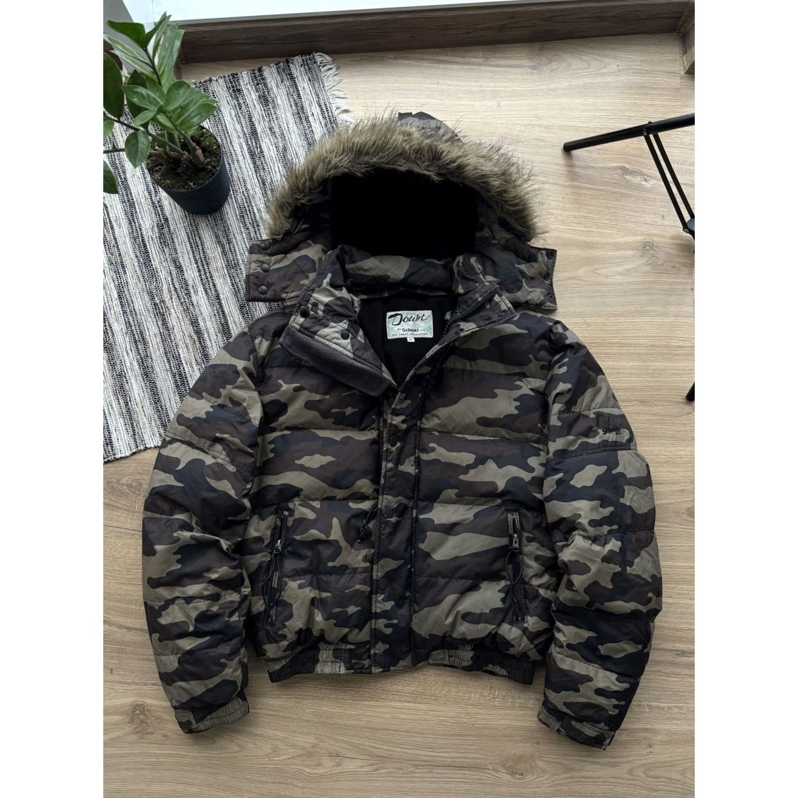 Schott VINTAGE Schott NYC MILITARY DOWN CAMO BOMBER JACKET FAUX FUR FLEECE Size M MEN Size US M / EU 48-50 / 2 - 2 Thumbnail