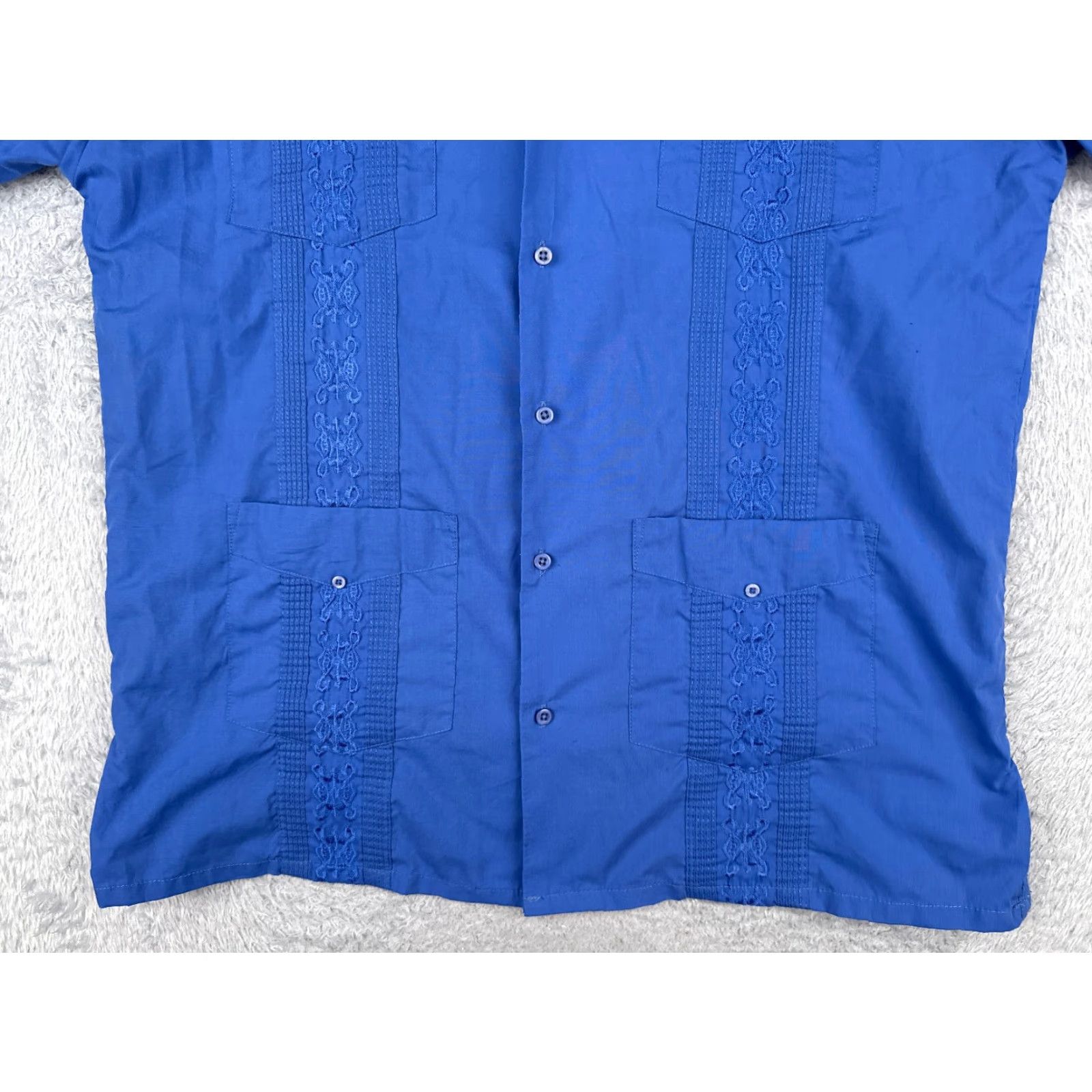 Omega Omega Fashion Guayabera Shirt Men 17.5 Blue Cotton Polyester Blend 4 Pocket Button-Up Size US XXL / EU 58 / 5 - 5 Thumbnail