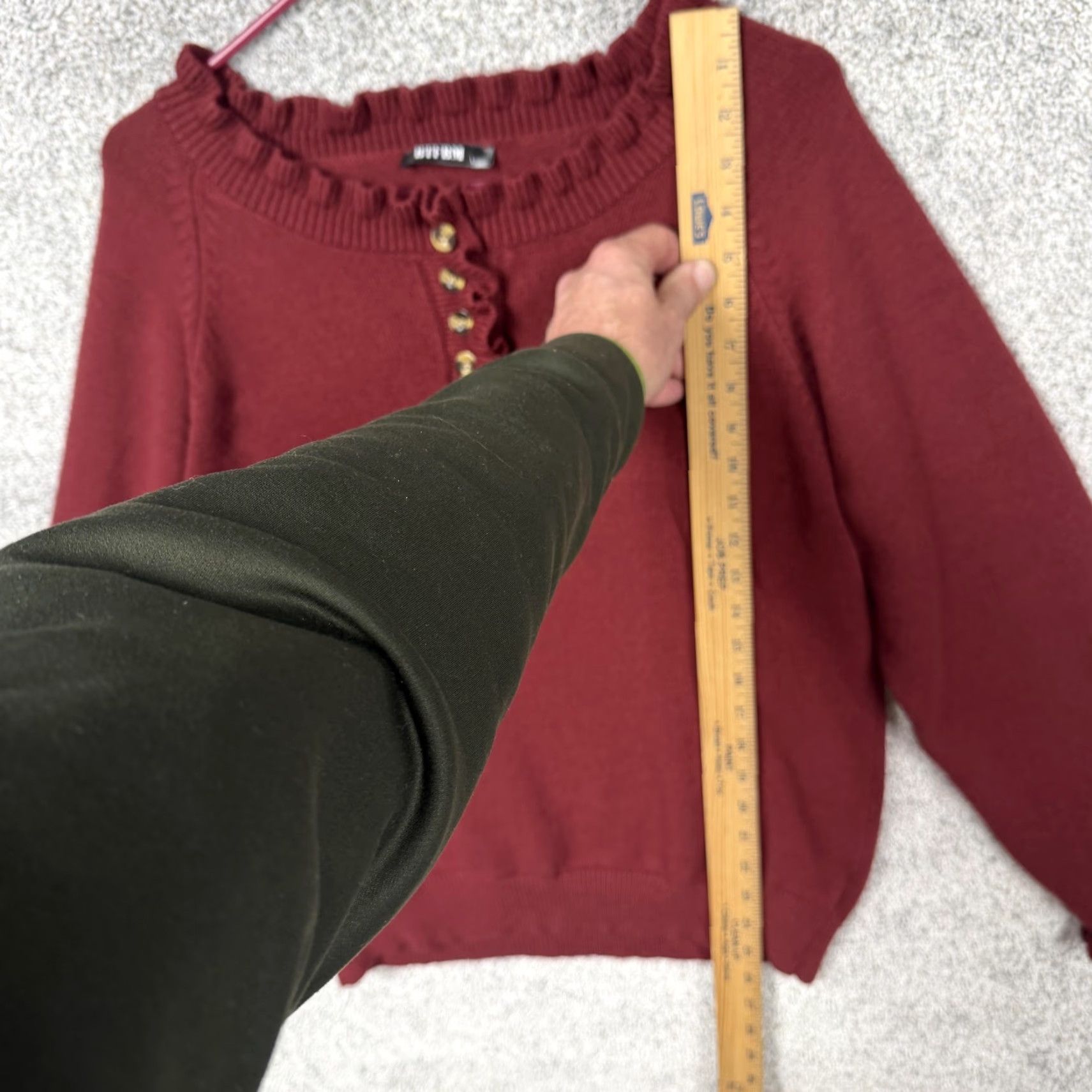 Vintage BTFBM Sweater Womens L Maroon Ruffle Henley Knit Dark Romantic Feminine Layering Size L / US 10 / IT 46 - 2 Thumbnail