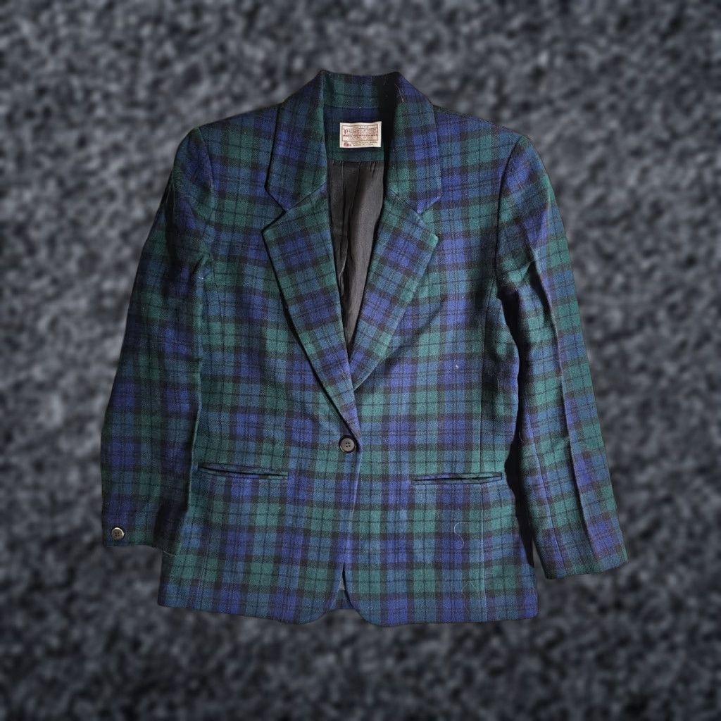 Pendleton VINTAGE Pendleton Blazer Jacket Size 8 Women Plaid Wool Tweed Notch Lapel One-Button Classic Green/blue 90s Size M / US 6-8 / IT 42-44 - 1 Thumbnail