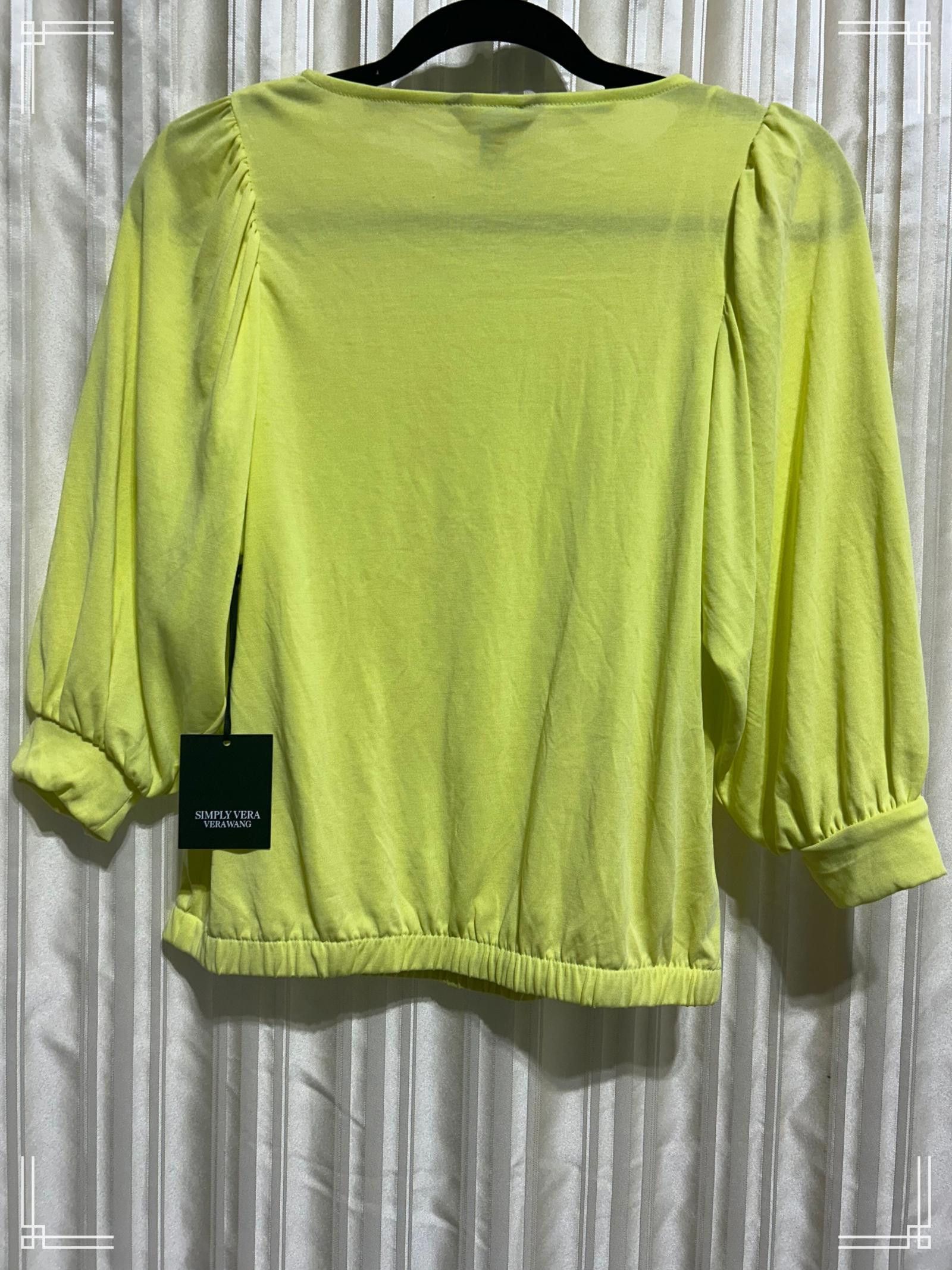 Designer Simply Vera Vera Wang XS Lime Green Puff Sleeve Top, XS Size XS / US 0-2 / IT 36-38 - 4 Thumbnail