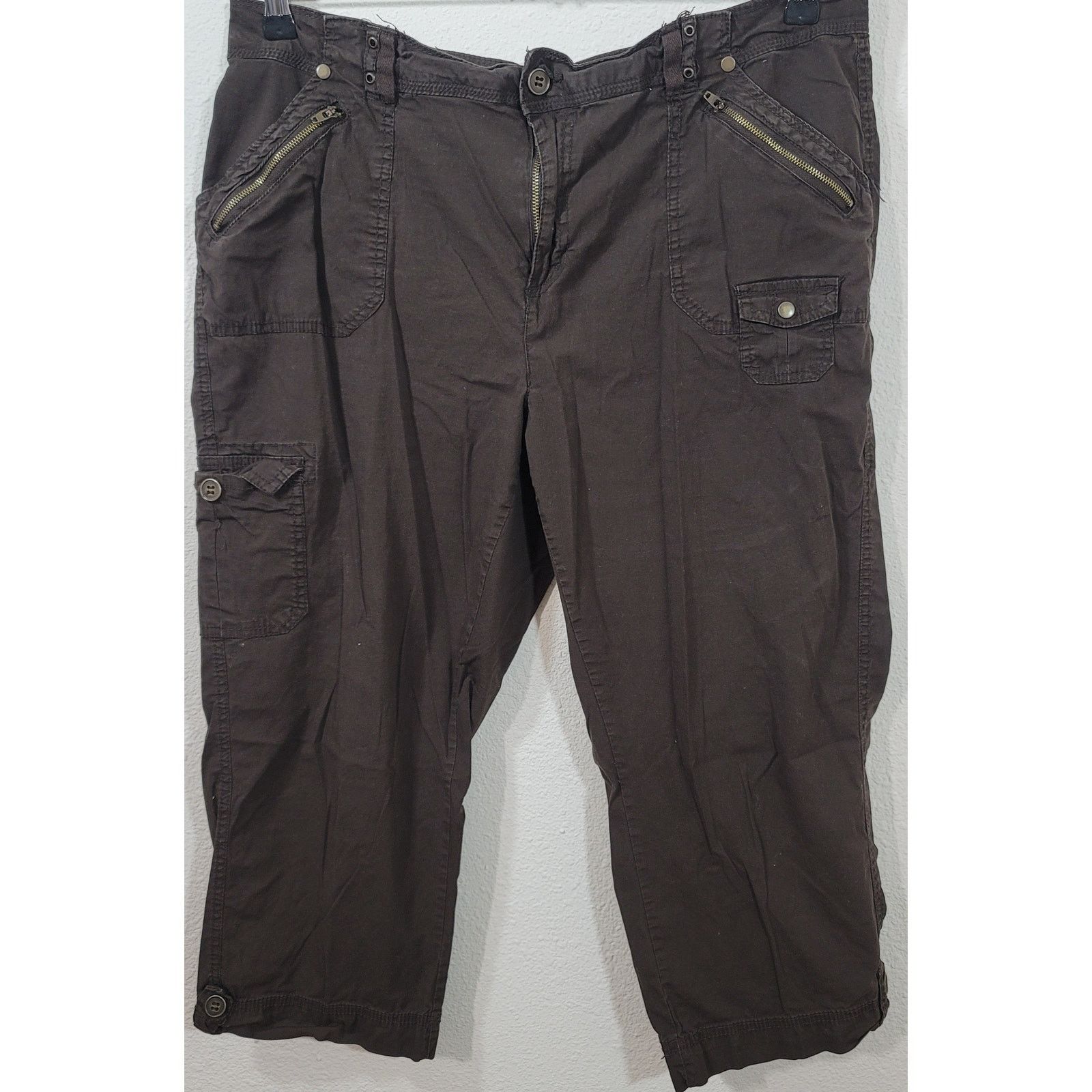 Other Dressbarn Brown Flat Front Cargo Cropped Pant 16 Side Pocket Size 38" / US 16 / IT 52 - 1 Thumbnail
