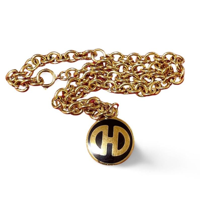 image of Celine Vintage Golden Chain Necklace With Enbossed Logo Horsebit Pendant Top, Women's