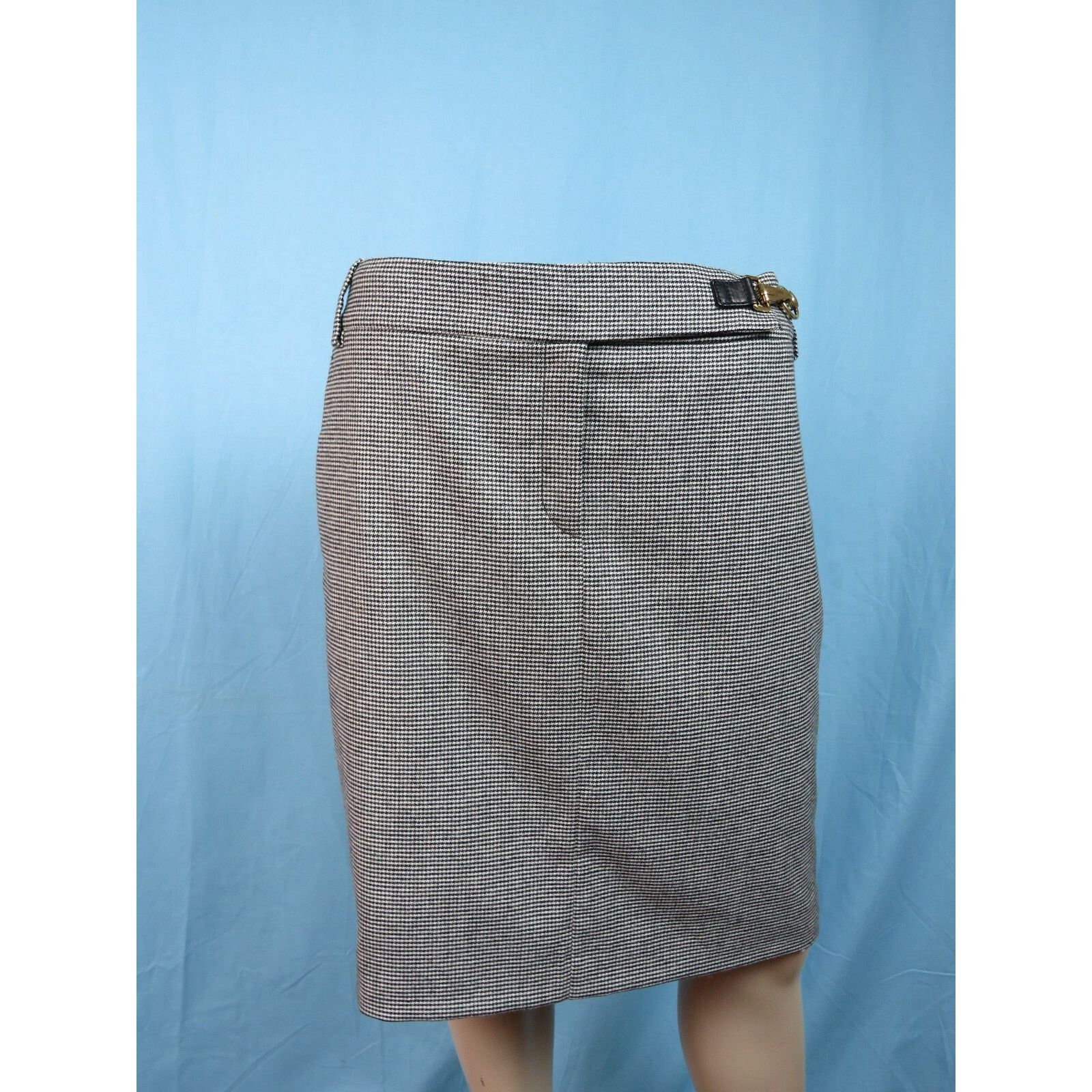 Gucci GUCCI 221815 BLACK WOOL GRAY HORSE BIT BUCKLE ZIP SKIRT 44 Size 30" / US 8 / IT 44 - 5 Thumbnail