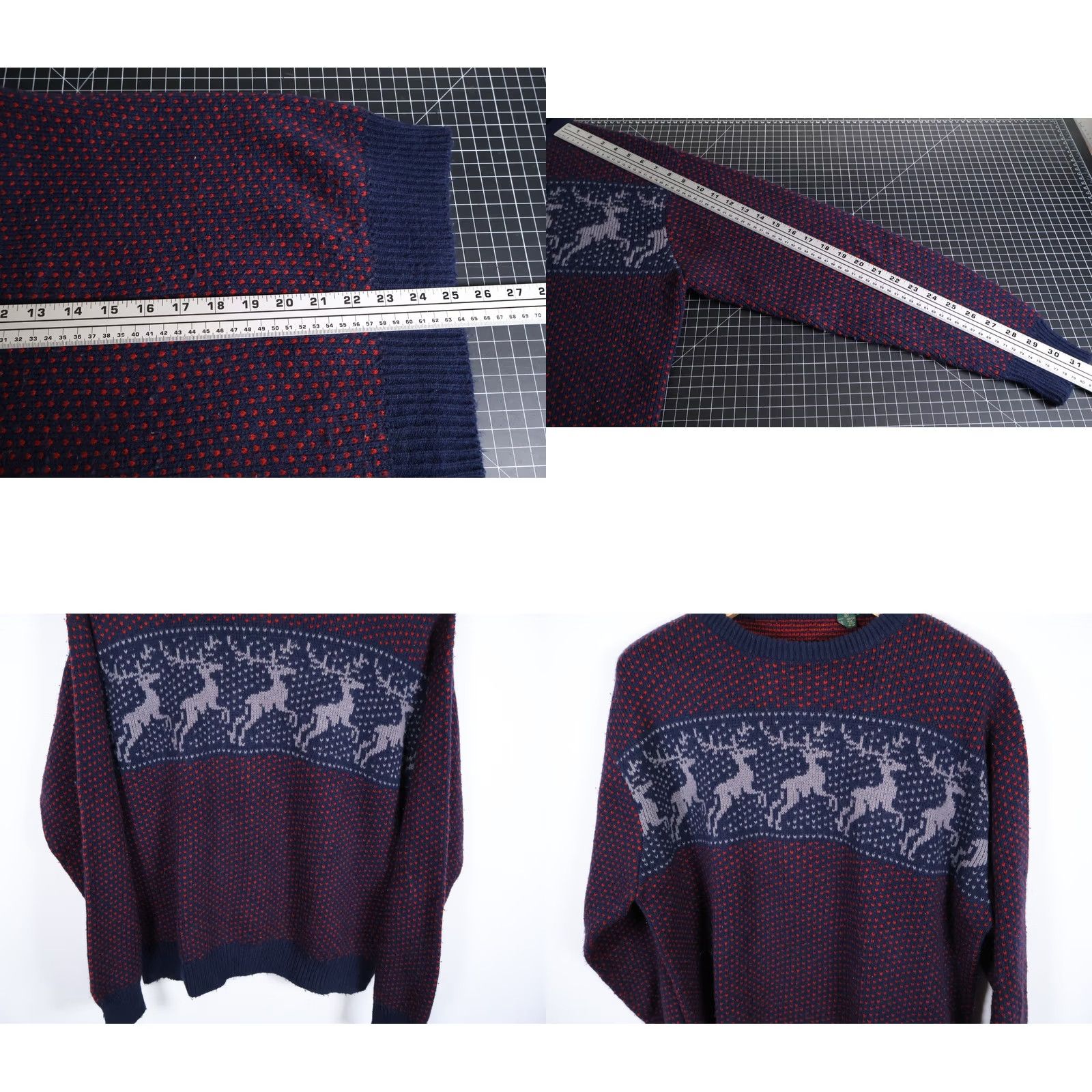 Vintage VINTAGE Men's XL Dark Red Blue Birdseye Sweater Crewneck Knit Reindeer Motif 90s Size US XL / EU 56 / 4 - 8 Thumbnail