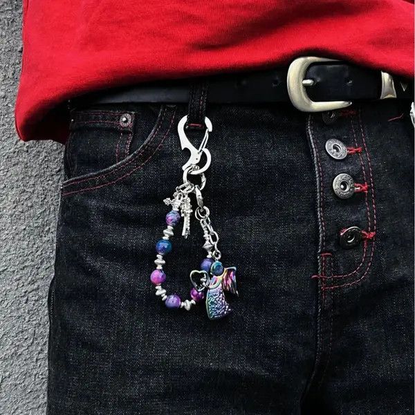 Jewelry Purple and Blue Beaded Angel Keychain Charm Size ONE SIZE - 6 Thumbnail