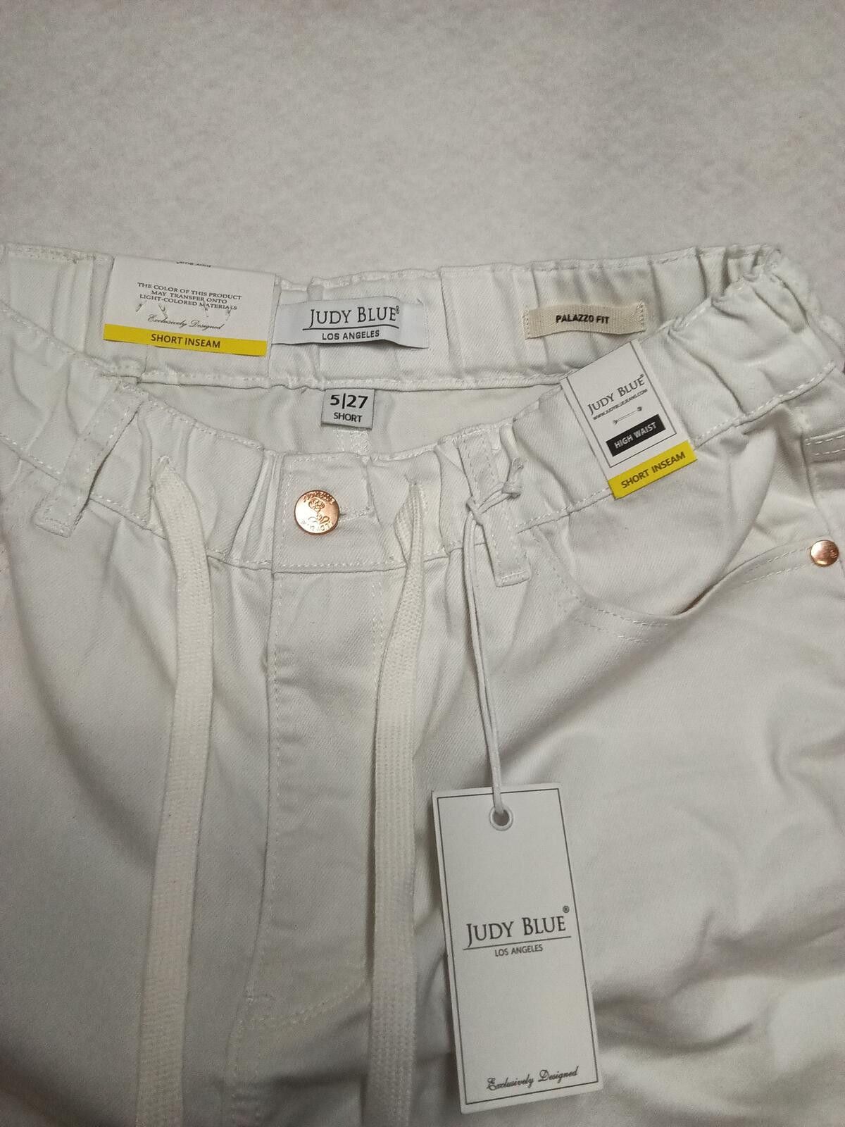 Other Judy Blue White Palazzo Fit Wide Leg NWT Drawstring 5/27 Size 27" / US 4 / IT 40 - 3 Thumbnail
