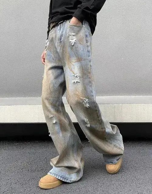 Garbage TV Dirty Wash Blue Baggy Distressed Jeans Size US 34 / EU 50 - 2 Thumbnail