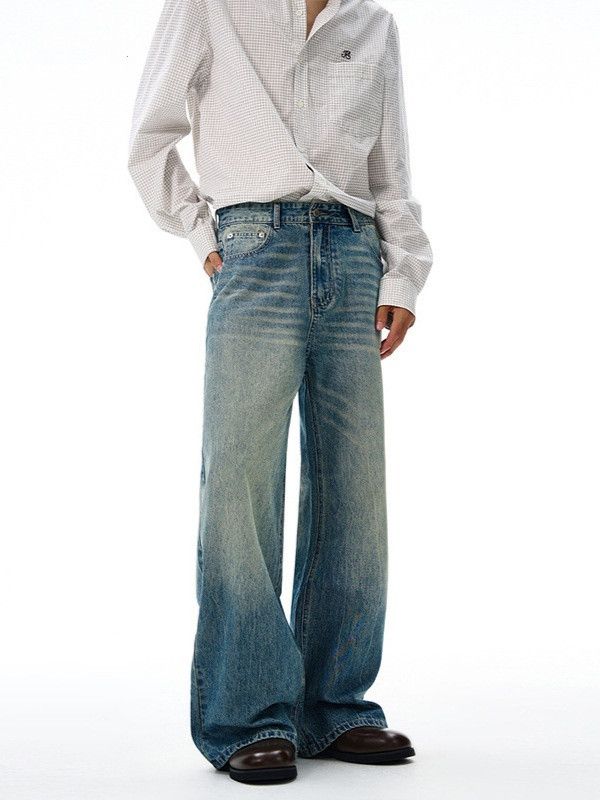 Japanese Brand Men's washed distressed wide-leg straight jeans Size US 32 / EU 48 - 4 Thumbnail