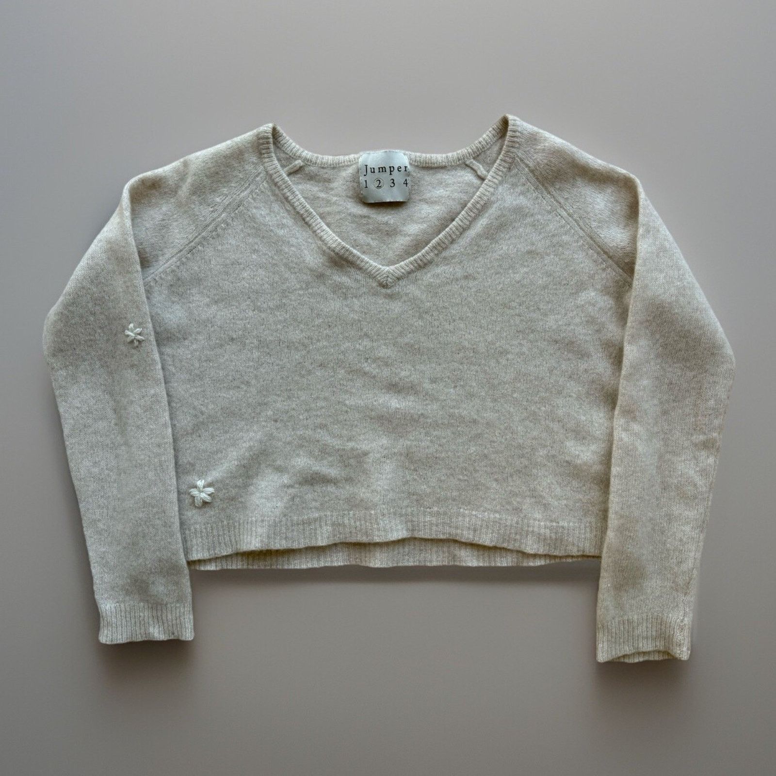 Designer Jumper 1234 Cashmere Sweater 2 Beige Wool Knit Pullover Size XS / US 0-2 / IT 36-38 - 1 Thumbnail