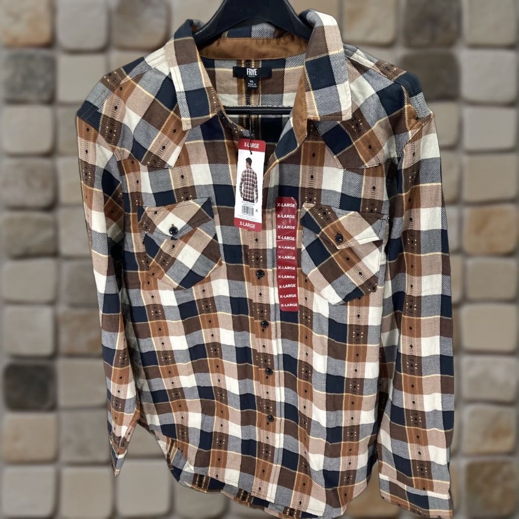 Frye Frye Jacquard Flannel Shirt Men XL Brown Plaid Long Sleeve Button NWT Shirt Size US XL / EU 56 / 4 - 1 Thumbnail