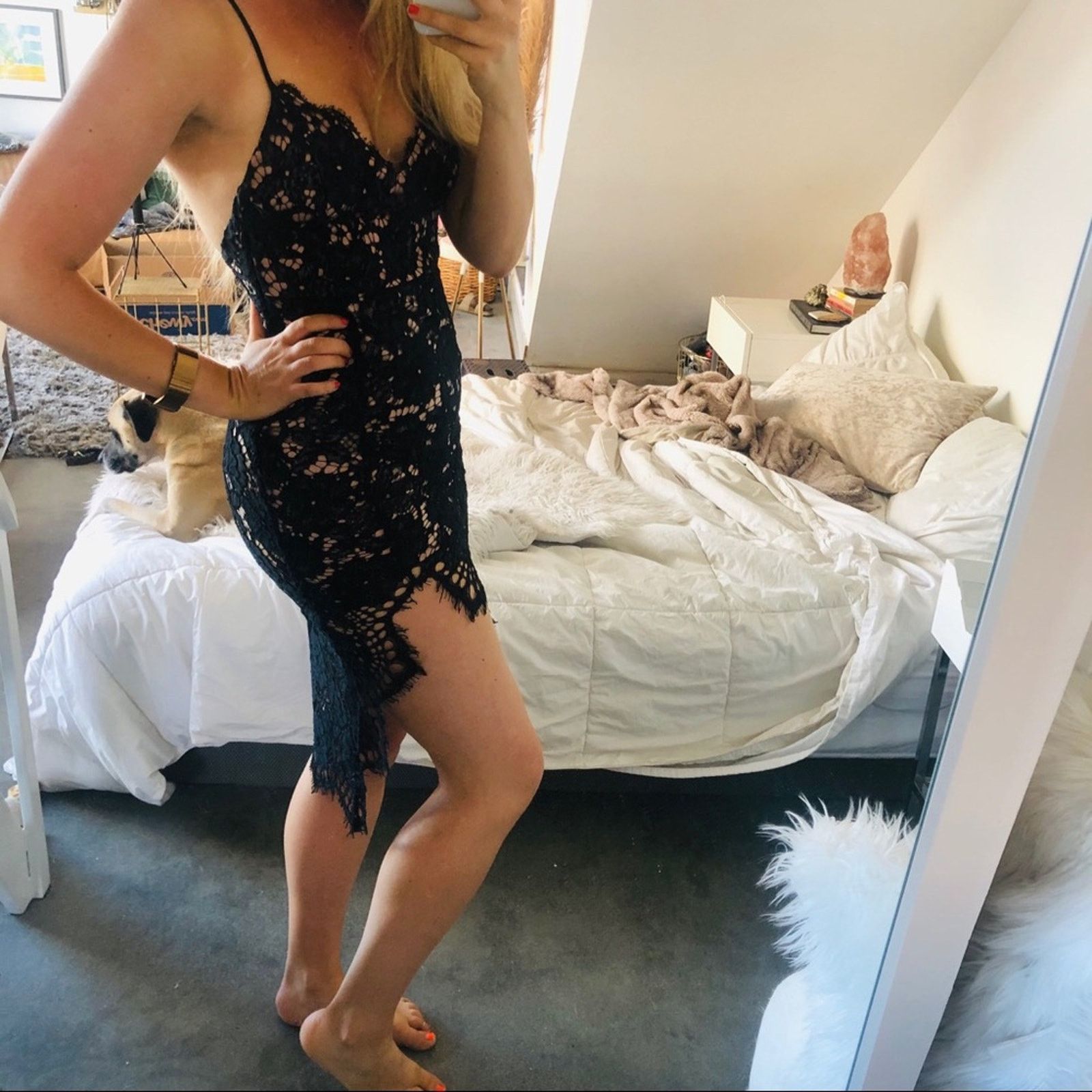 REVOLVE X NBD REVOLVE Nova Black Lace Tan Mini Open Back Tank Dress Size S / US 4 / IT 40 - 5 Thumbnail