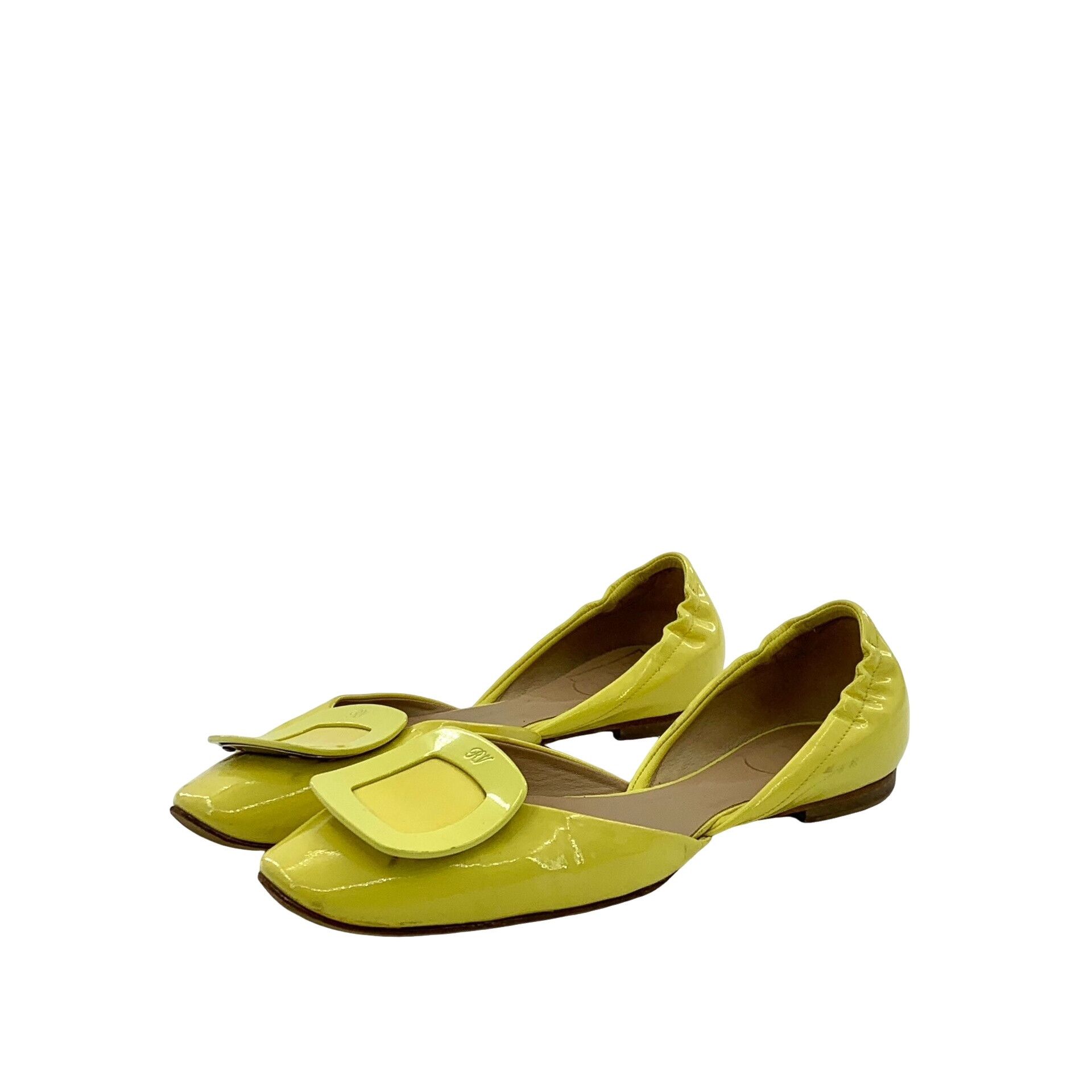Roger Vivier Roger Vivier Yellow Patent Buckle Flats IT 37.5 Size US 7.5 / IT 37.5 - 1 Thumbnail