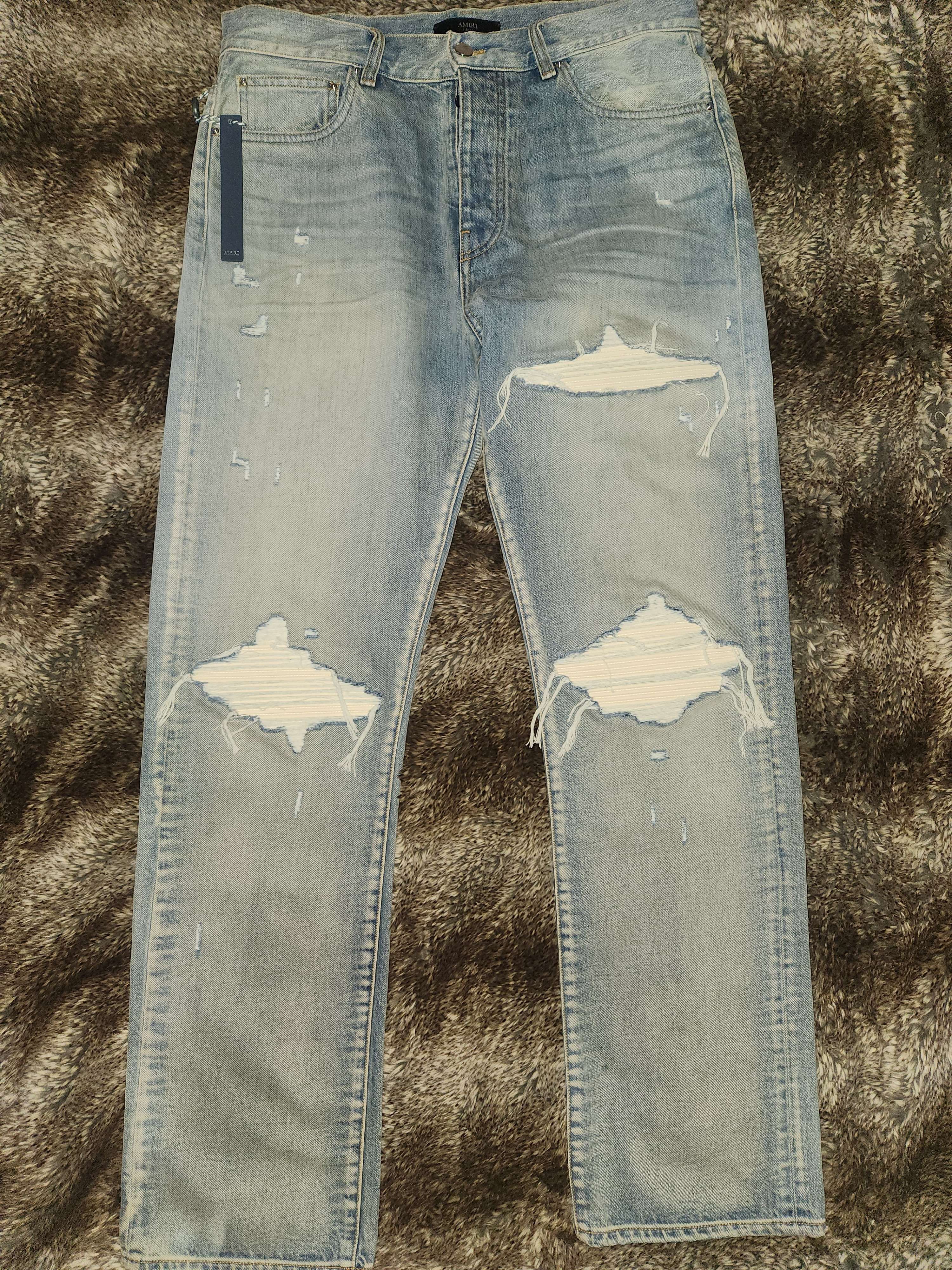Amiri MX1 White Suede Straight Jeans