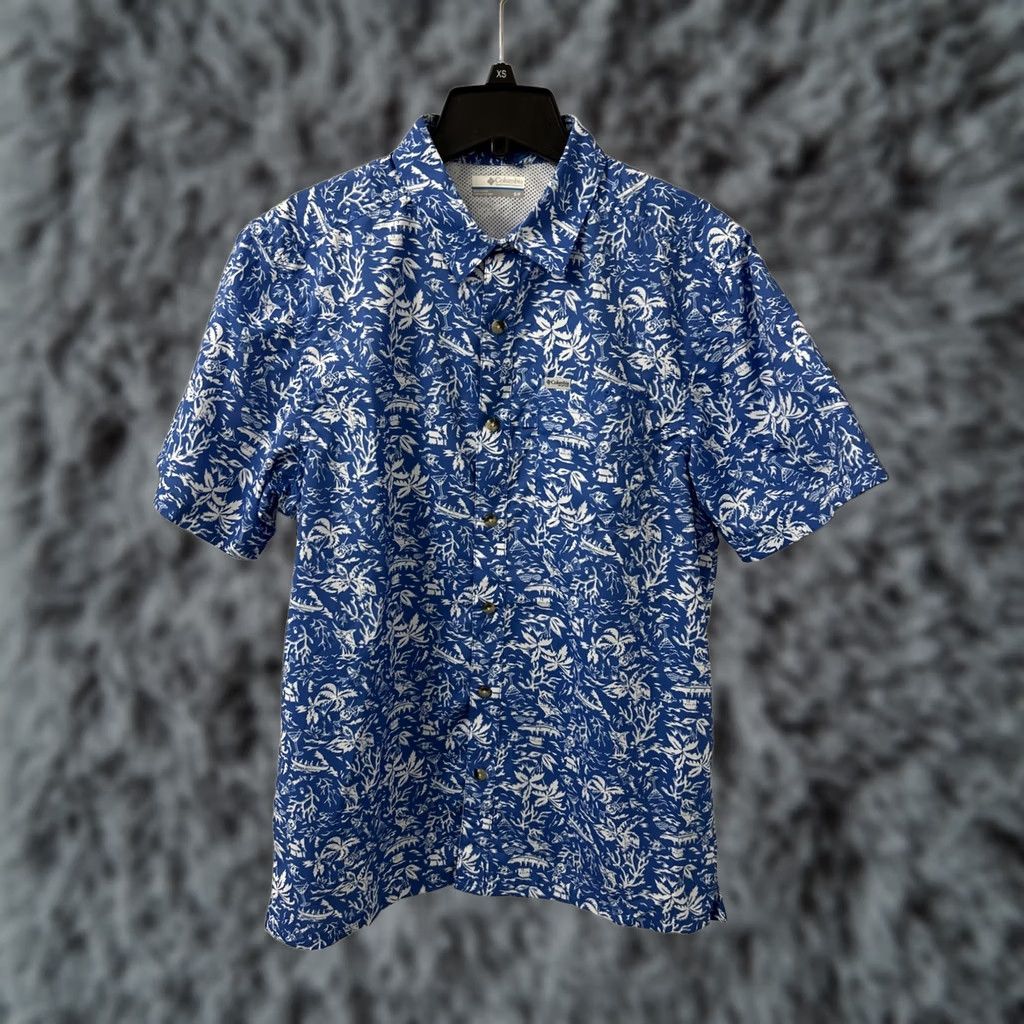Vintage Columbia PFG Shirt Mens Sz Small Blue Hawaiian Button-Down Pocket Short Sleeve Shirt Size US S / EU 44-46 / 1 - 1 Thumbnail