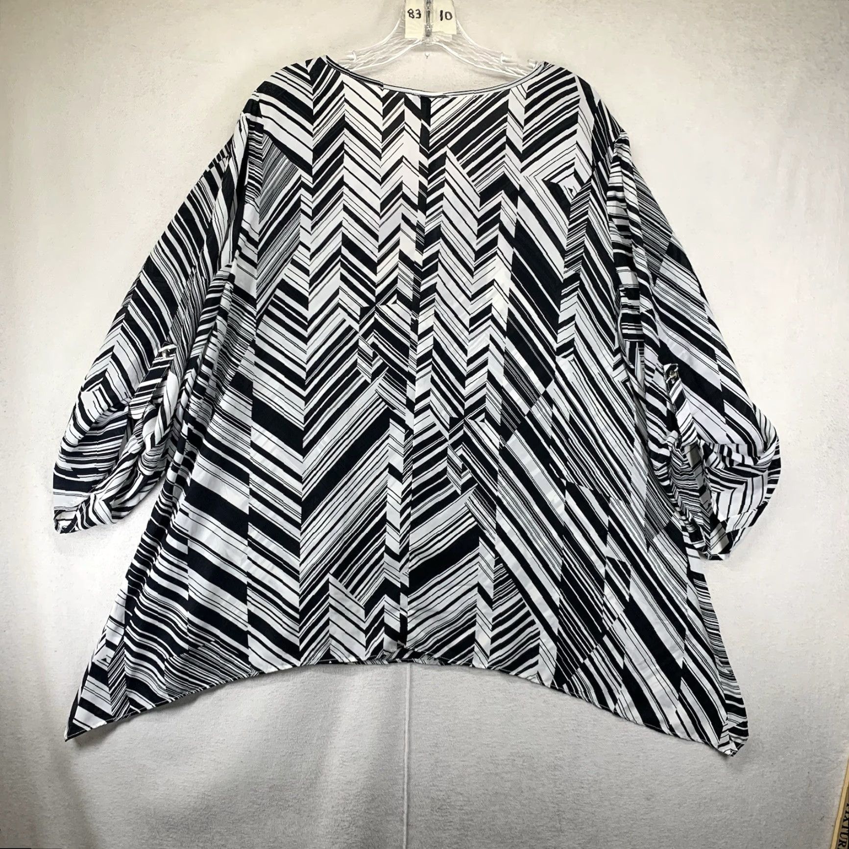 Vintage Geometric Boho Women's 2X Top Black & White Relaxed Sheer Flowy Size XXL / US 16-18 / IT 52-54 - 2 Thumbnail