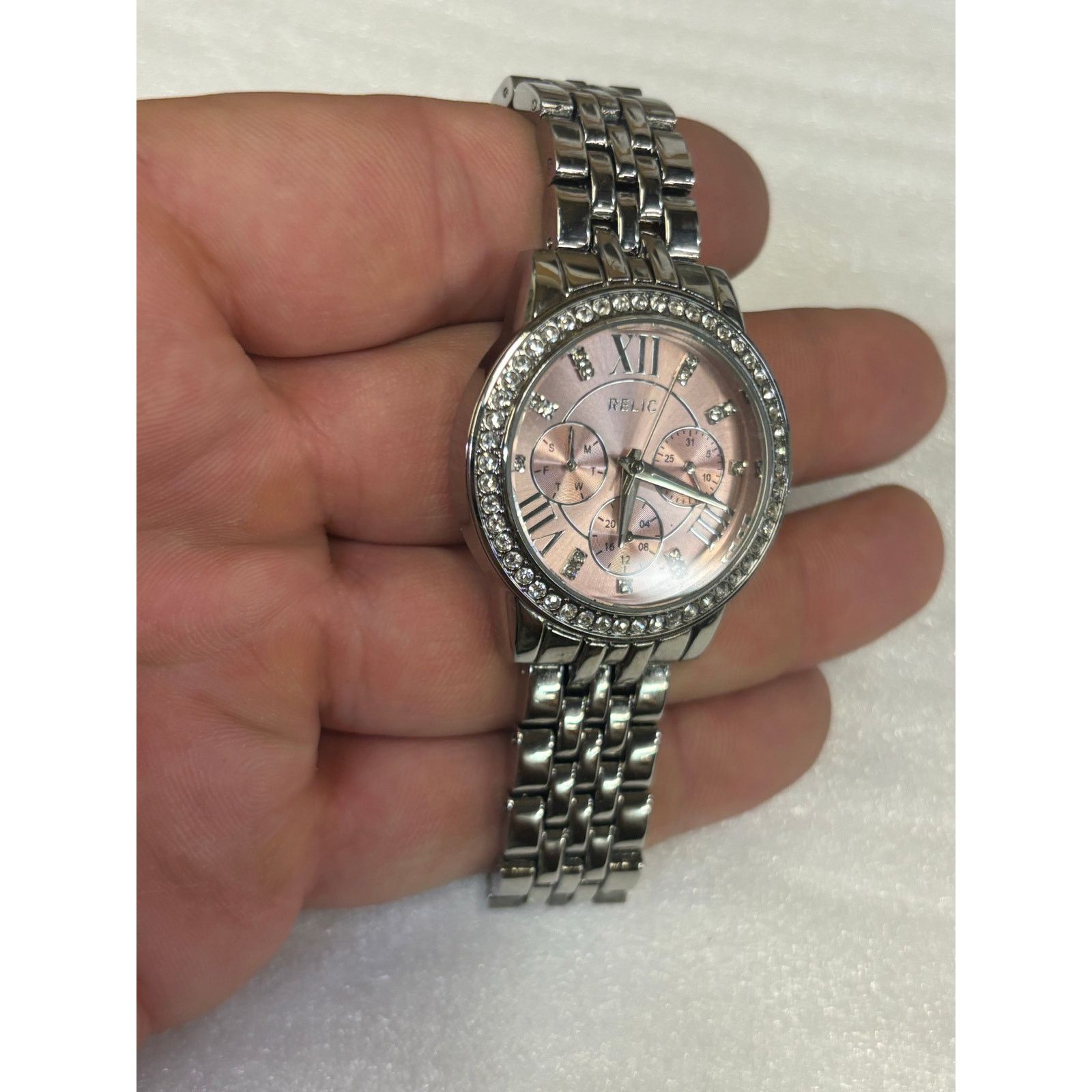 Relic Relic Silver Tone Pink Dial Womens Watch! New Battery. Size ONE SIZE - 4 Thumbnail