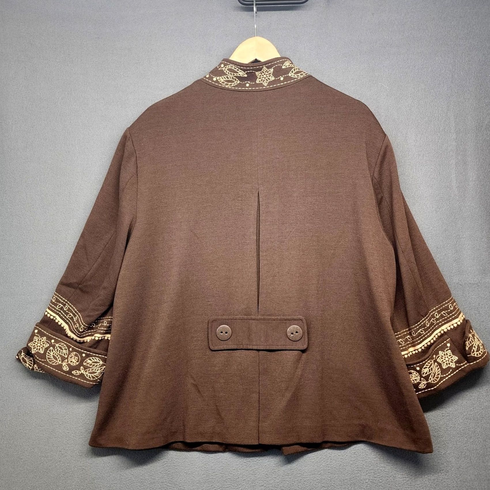 Vintage Tweeds Cardigan Jacket Womens 2XL Brown Geometric Embroidered Band Collar Stretch Size XXL / US 16-18 / IT 52-54 - 2 Thumbnail