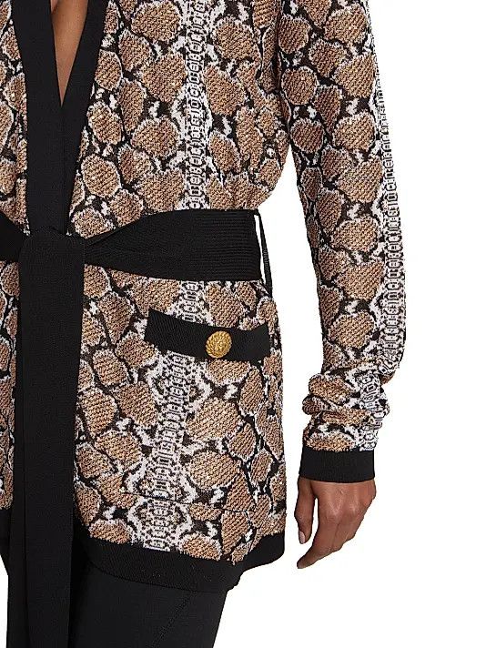 Balmain o1s1wg110825 Python Print Belted Cardigan in Brown Size L / US 10 / IT 46 - 5 Thumbnail