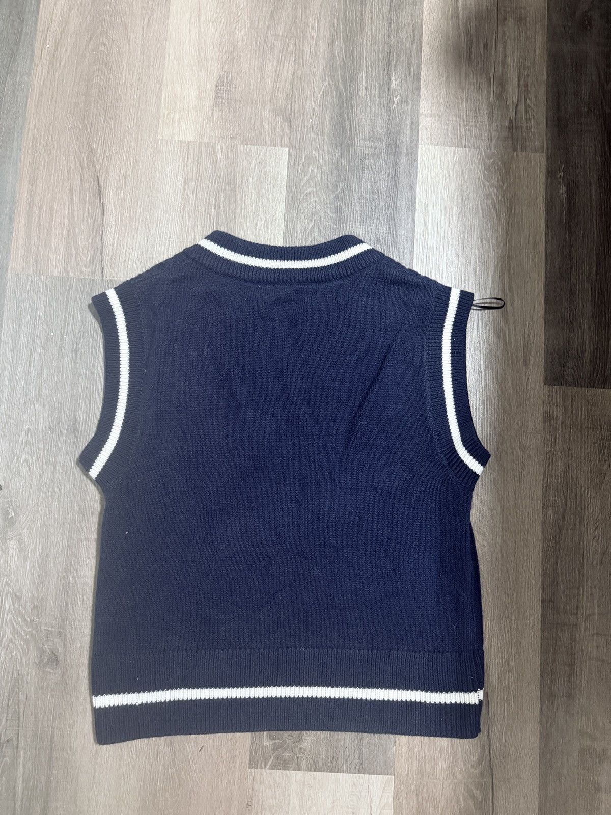 Japanese Brand × Vintage Varsity Sweater Vest Navy Blue Cable Knit Men Sleeveless Size US M / EU 48-50 / 2 - 2 Thumbnail