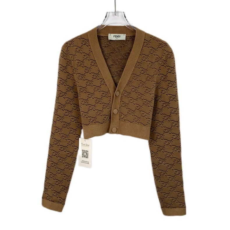 Fendi FENDI Dark brown patterned print V-neck knitted cardigan j Size XS / US 0-2 / IT 36-38 - 1 Thumbnail