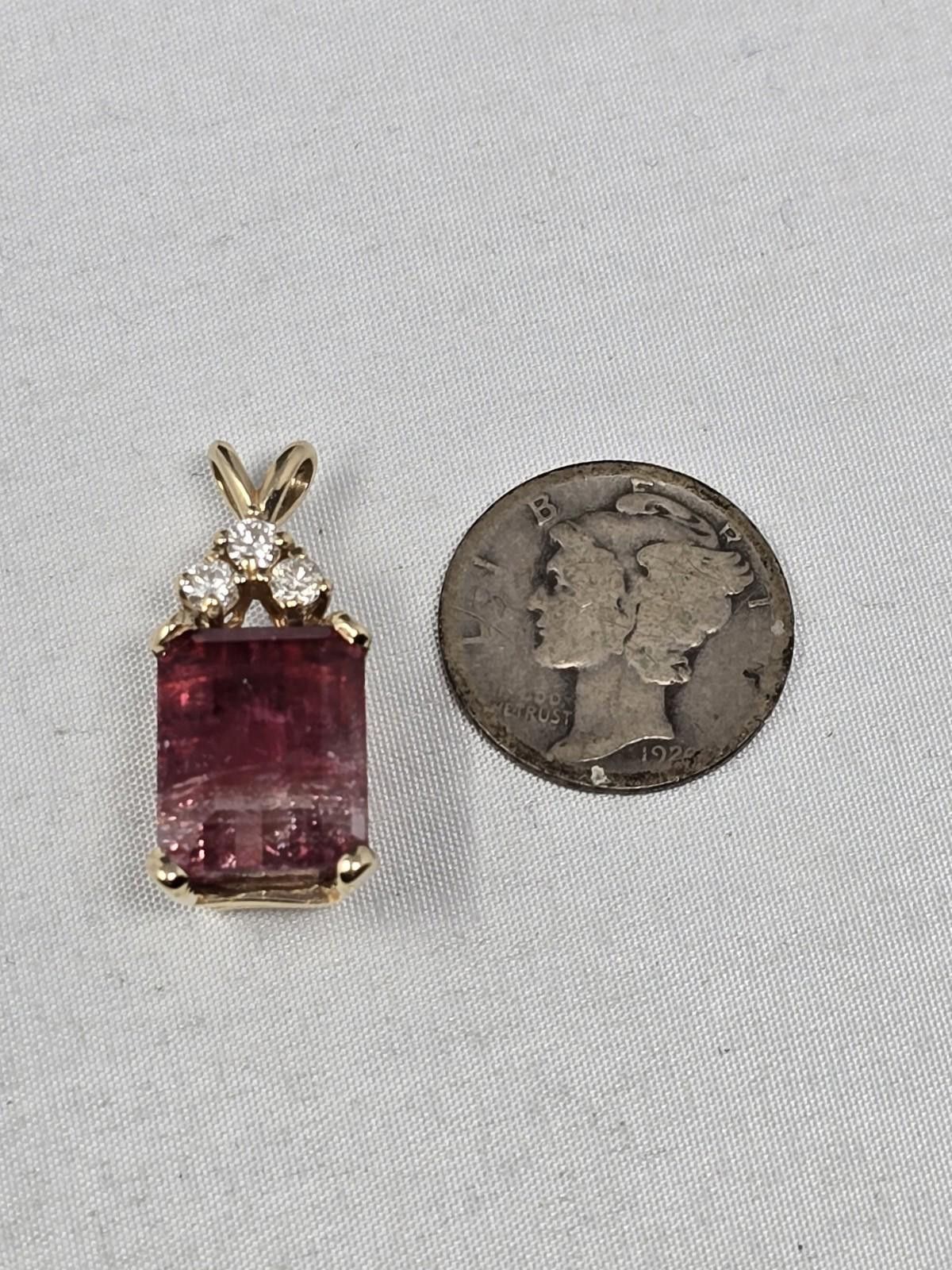 The Unbranded Brand 14k Gold 5ct Natural Rubellite Pink Tourmaline Diamond Pend Size ONE SIZE - 9 Thumbnail