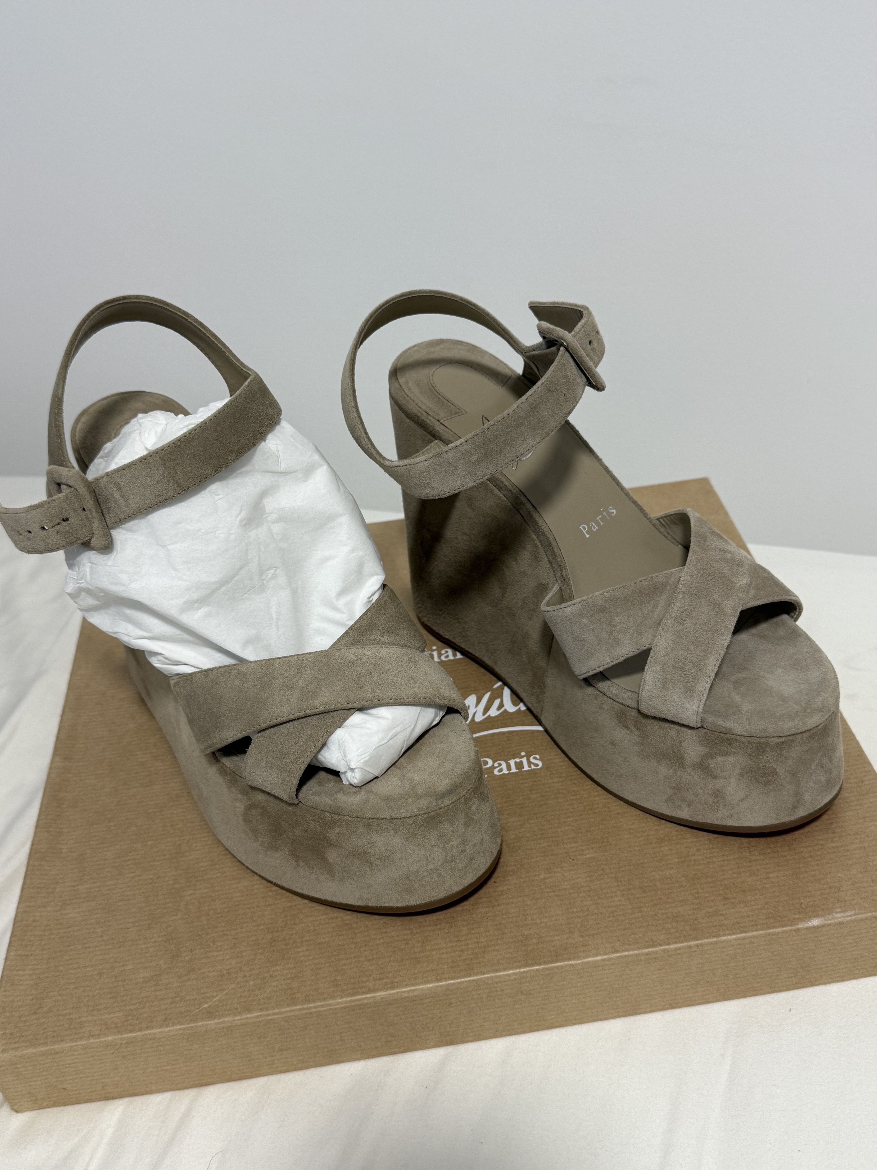 Christian Louboutin Christian Louboutin Beige Suede Wedges Size US 6 / IT 36 - 2 Thumbnail