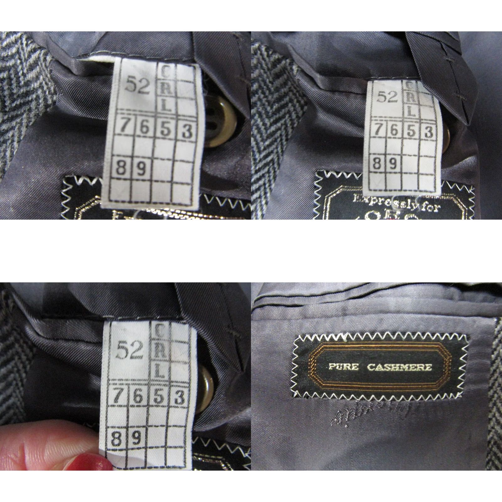 Vintage Giorgio Beverly Hills Sport Coat Blazer Mens 52 Gray Black Herringbone Cashmere Tweed Regular Single-Breasted Two-Button Notch Lapel Men Size 52R - 9 Thumbnail