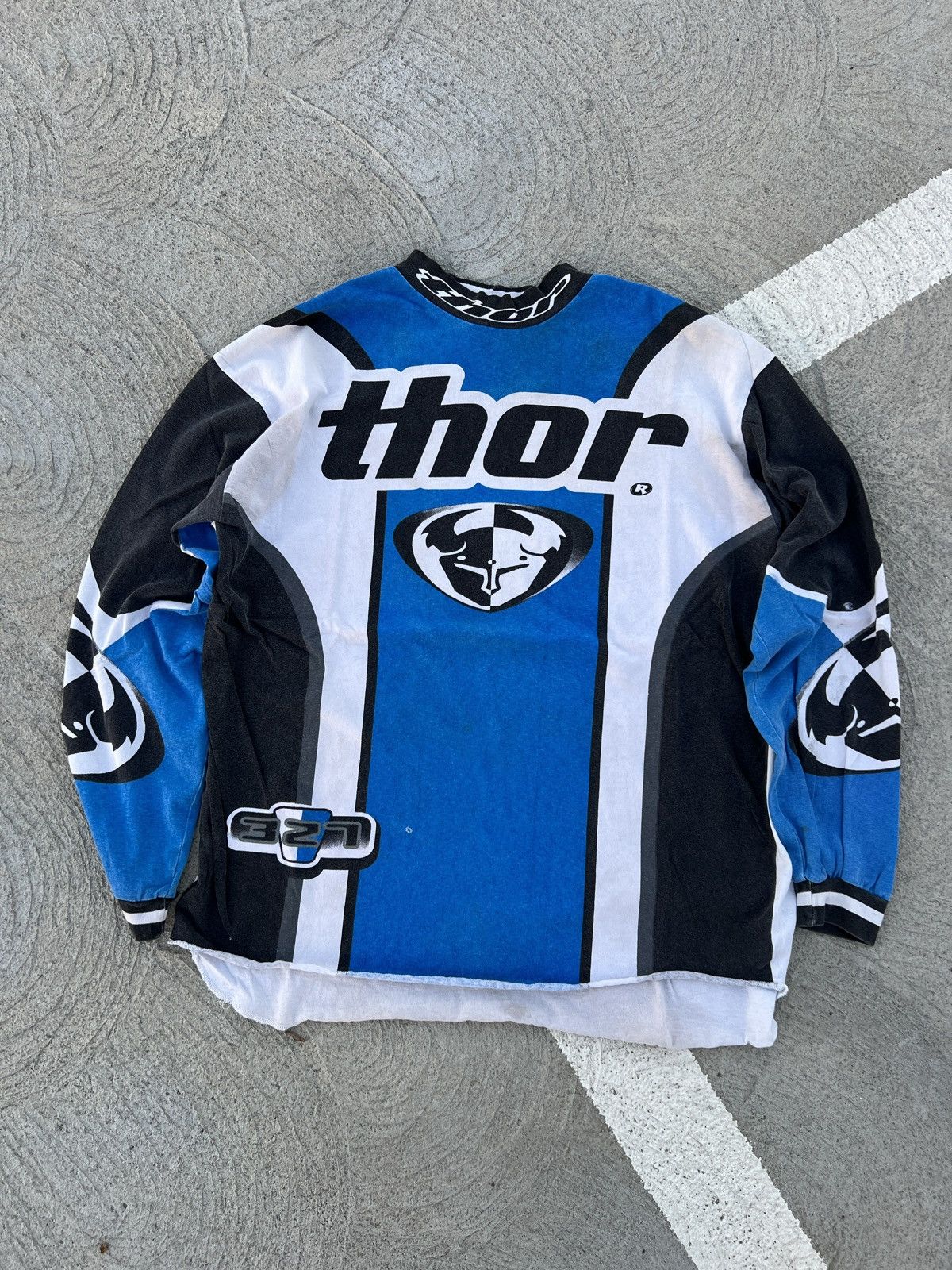 image of Fox Racing x Vintage 90's Thor Racing Motocross Long Sleeve Jersey Tshirt in Blue, Men's (Size XL)