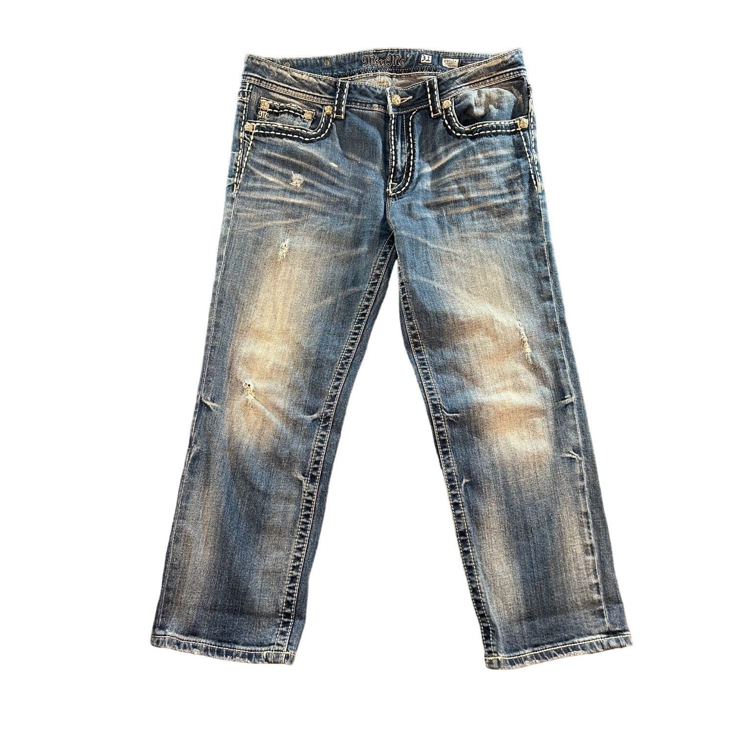 Miss Me Miss Me JPB5014 Boyfriend Jeans Women Sz 31 Embroidered Rhin Size 26" / US 2 / IT 38 - 2 Thumbnail