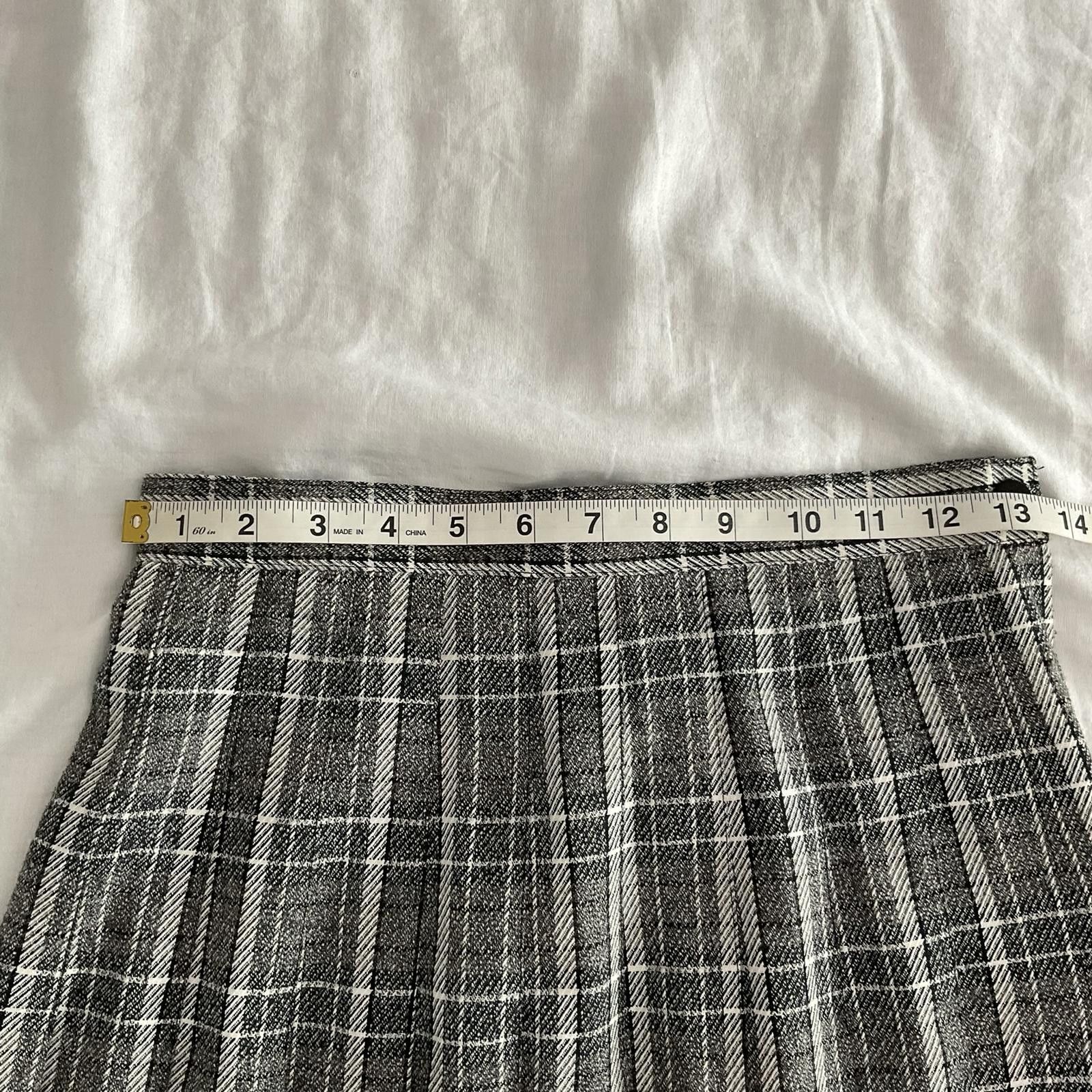 Vintage vintage 80s pleated grey plaid knit knee length shirt size 6 Size 28" / US 6 / IT 42 - 5 Thumbnail