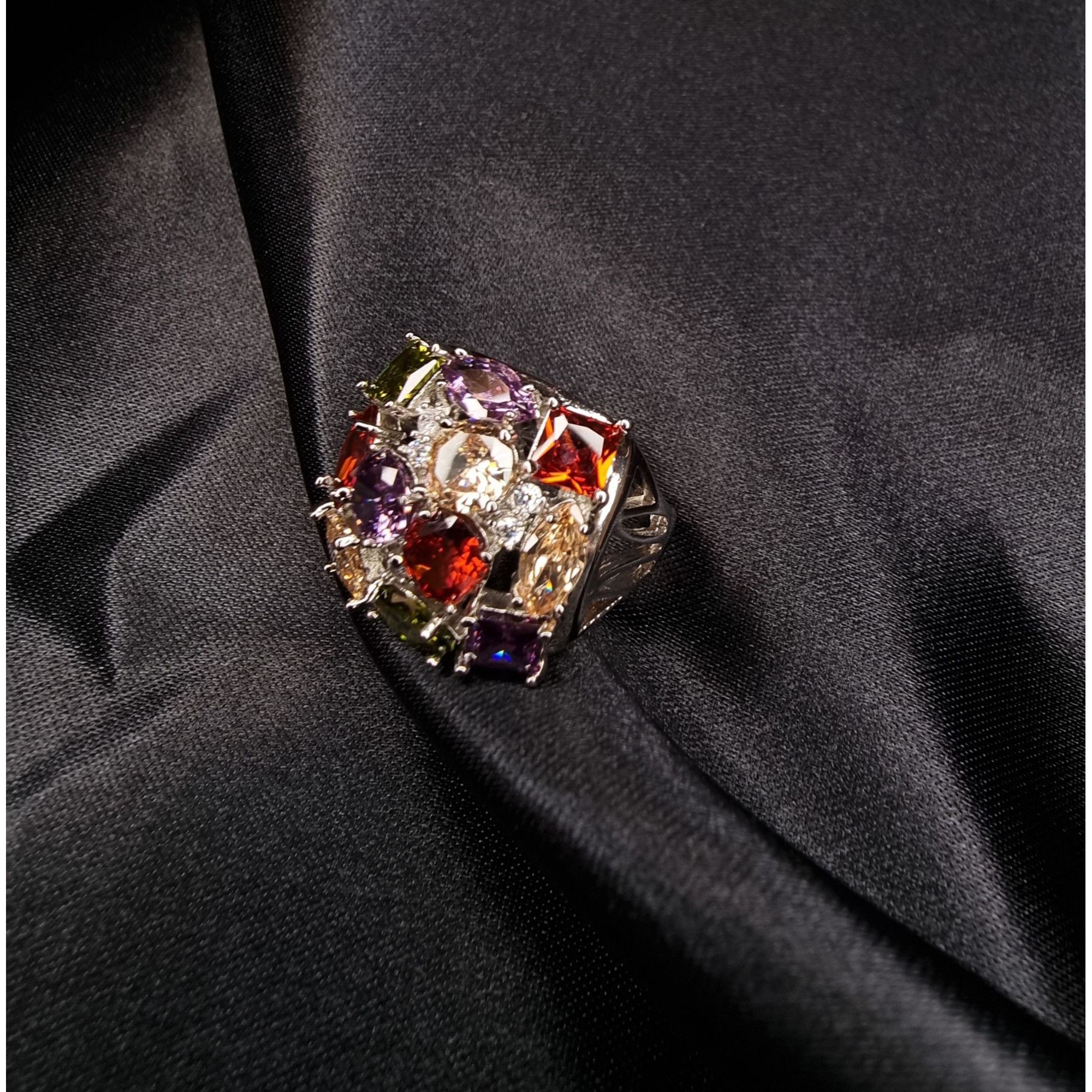 Other Multi-Gemstone Silver Color Statement Ring With Square & Ova Size ONE SIZE - 5 Thumbnail