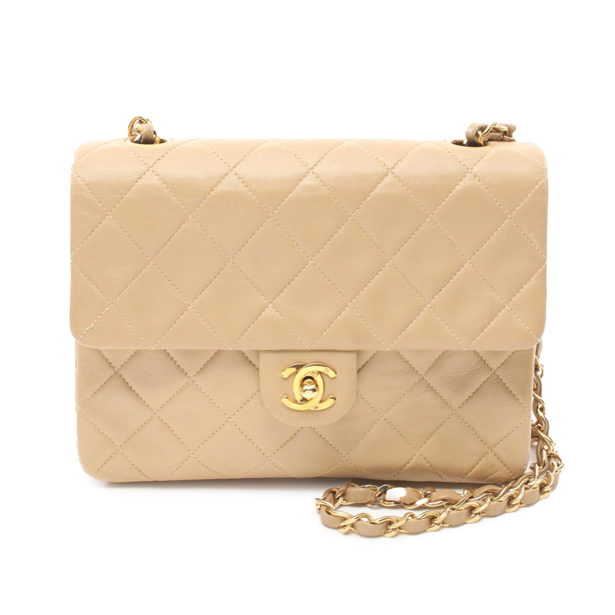 Chanel Beige Cc Quilted Lambskin Chain Flap Crossbody Bag, Women's