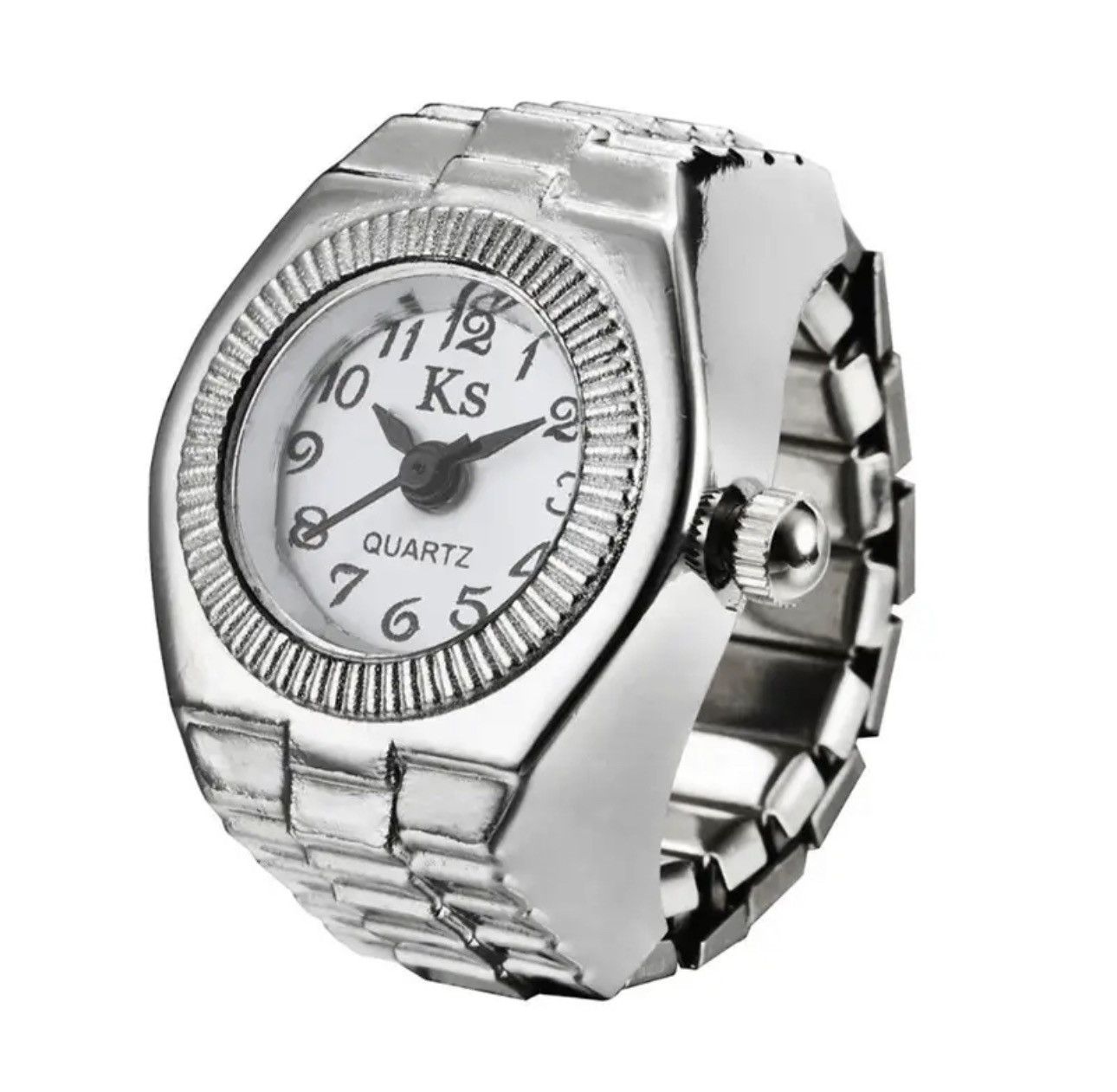 Jewelry Watch Ring White Silver Modern Time Clock Punk Art Sleek Size ONE SIZE - 1 Thumbnail
