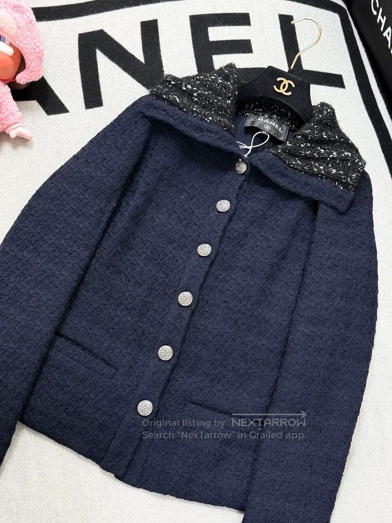 Chanel Chanel Dark blue inner black and white knitted lapel long- Size XXS / US 00 / IT 34 - 1 Thumbnail