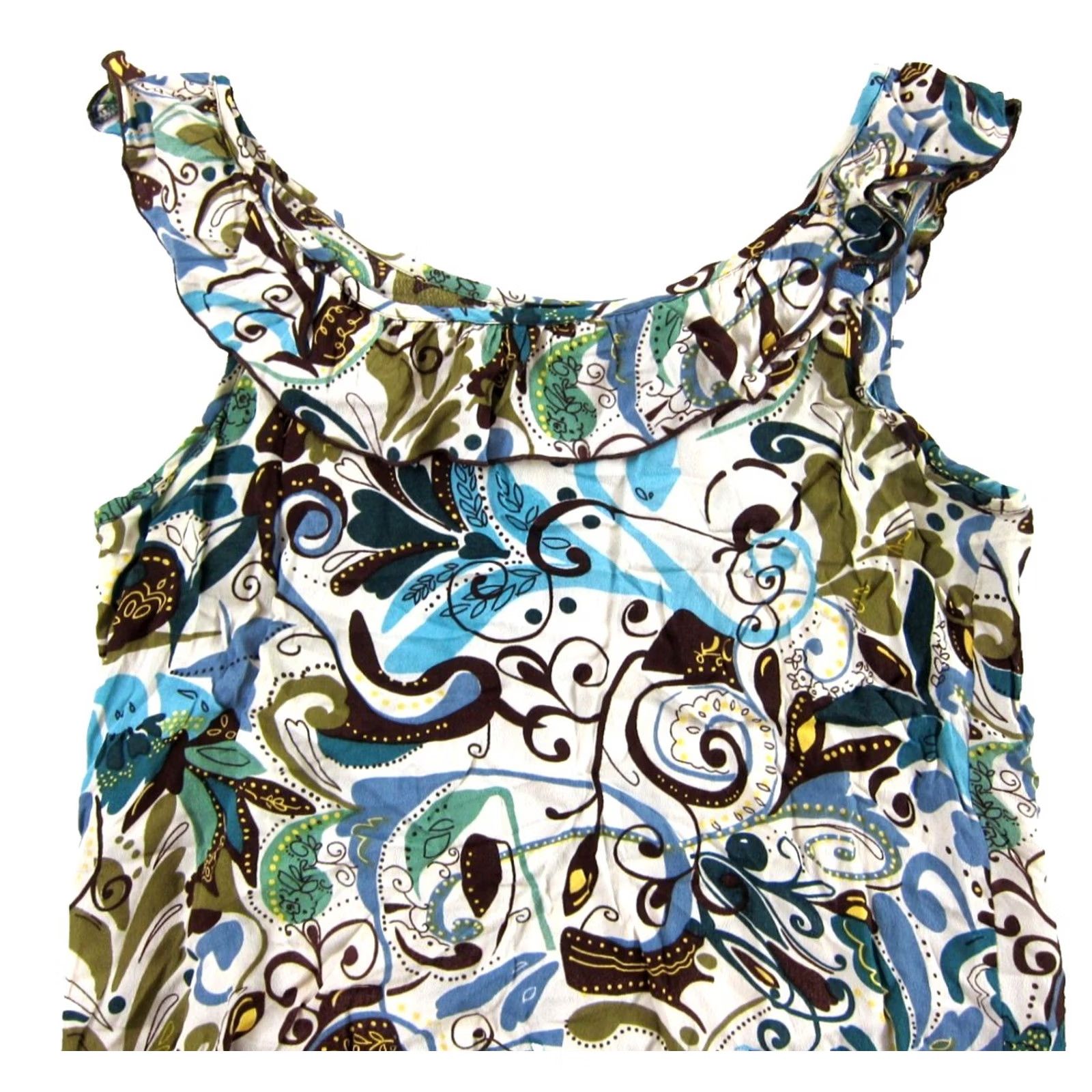 Vintage Loco Lindo 100% Rayon Green Floral Ruffle Neck Tank Sun Dress Large Size L / US 10 / IT 46 - 4 Thumbnail