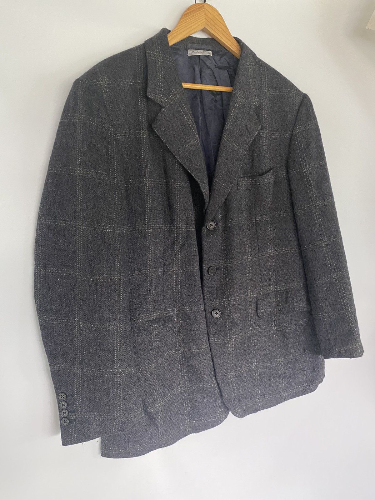 Designer HERMES Paris Wool Plaid Coat Jacket Blazer Navy RARE ITALY Size US L / EU 52-54 / 3 - 2 Thumbnail