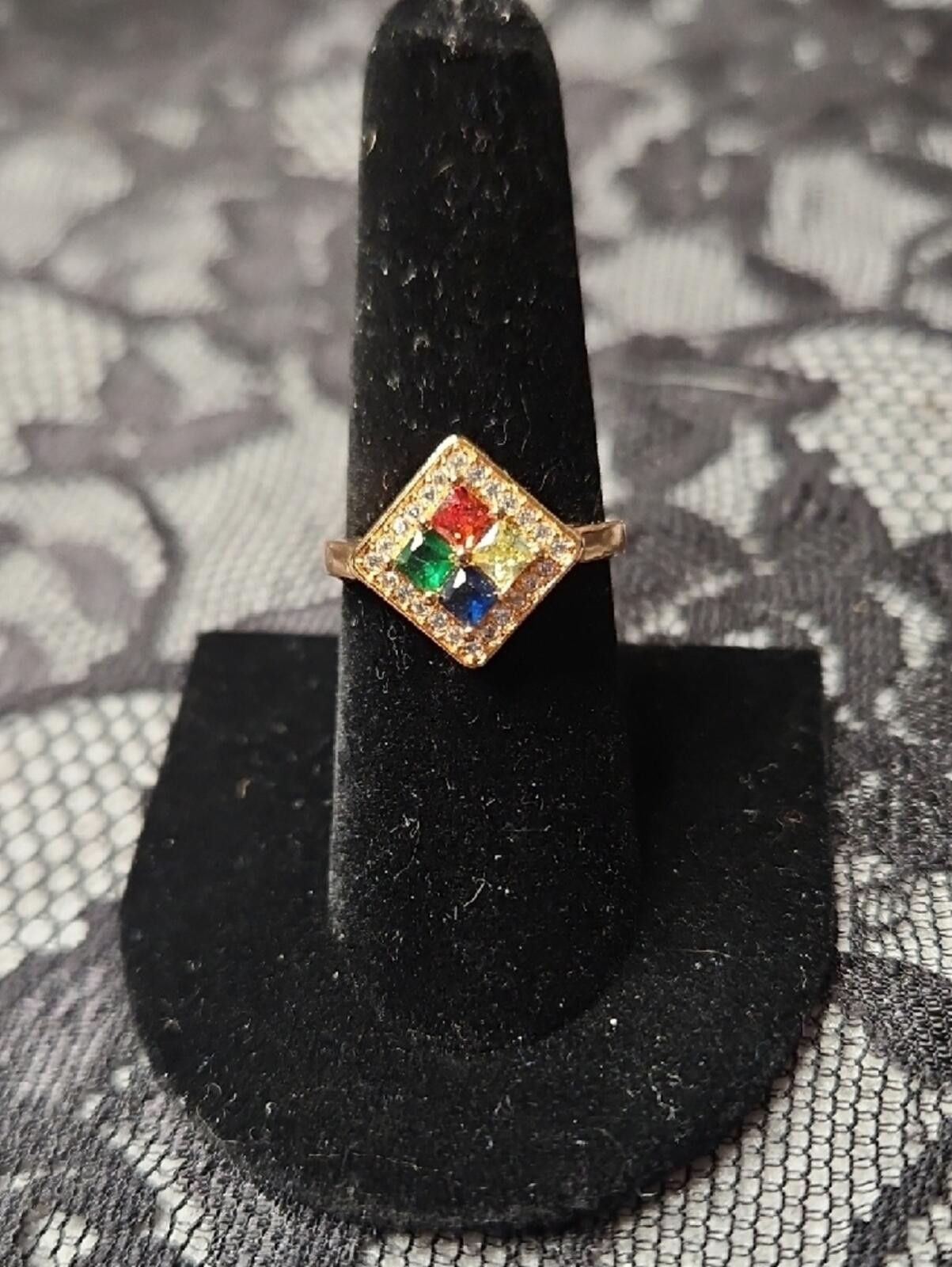 Other Gold-Tone Multi-Gem Square Cluster Ring Size ONE SIZE - 2 Thumbnail