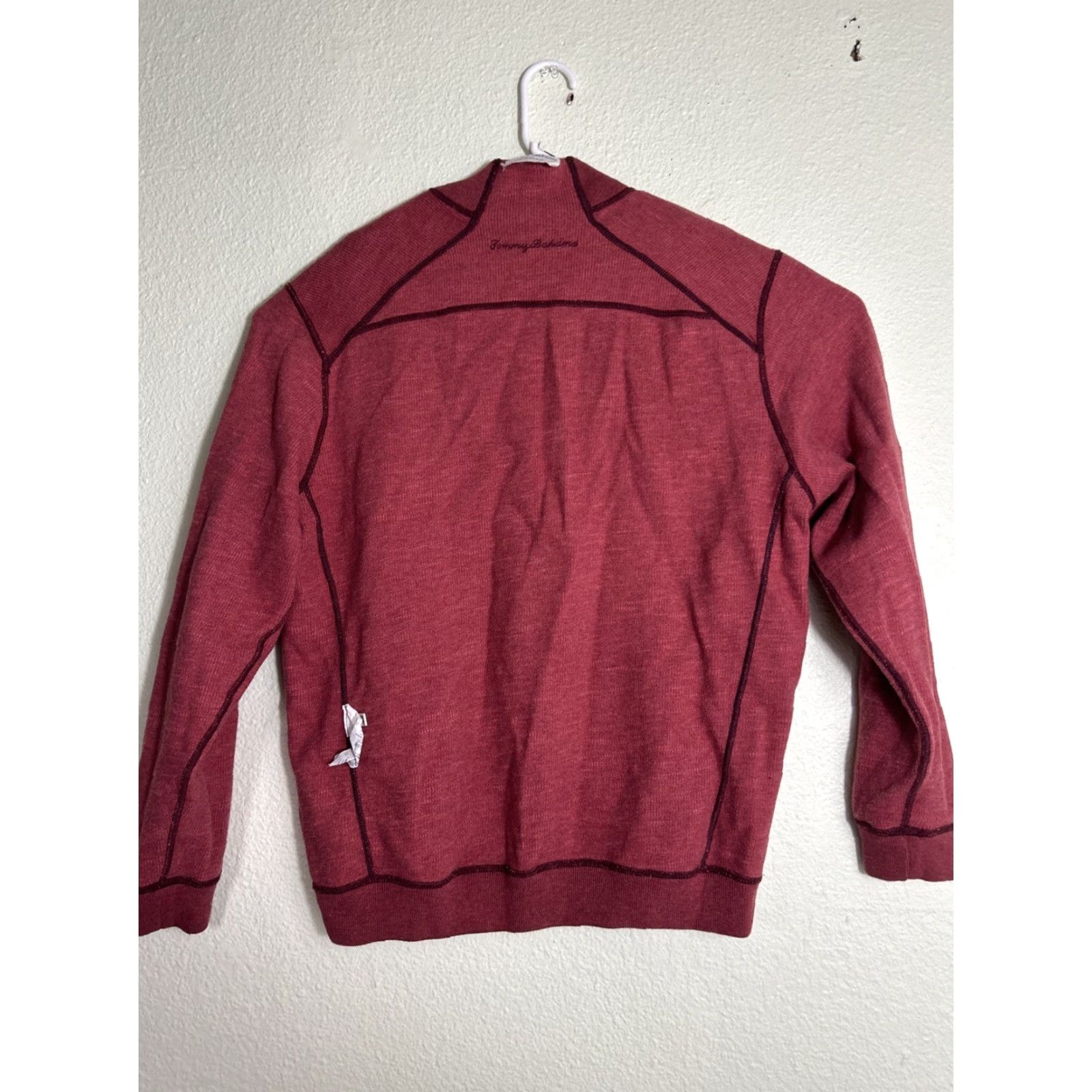 Tommy Bahama Tommy Bahama Sweater Men L Red Reversible Logo Mock Neck 1/4 Zip Pullover, Knit Cotton, Preppy, Casual, Logo Accents, Size L Size US L / EU 52-54 / 3 - 7 Thumbnail