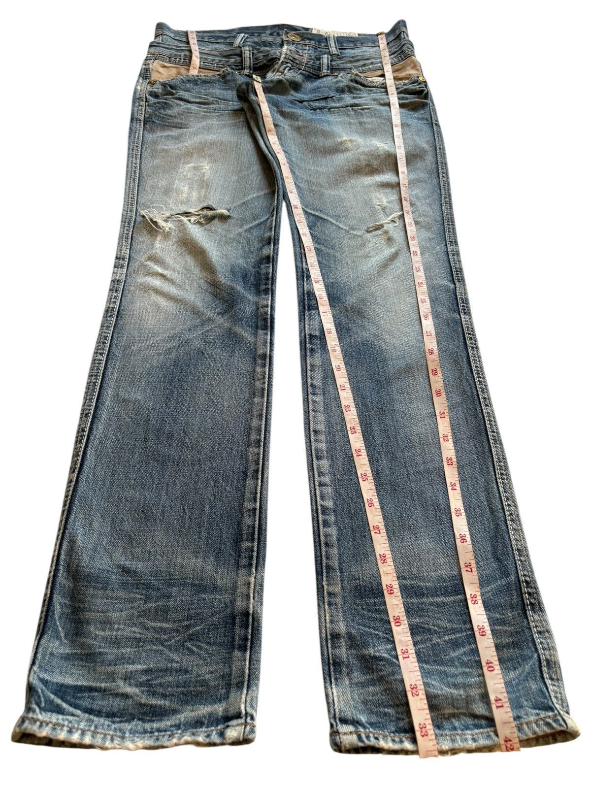 Japanese Brand Vintage Japanese Brand Double Waist Faded Wash Ripped Jeans Size US 33 - 13 Thumbnail