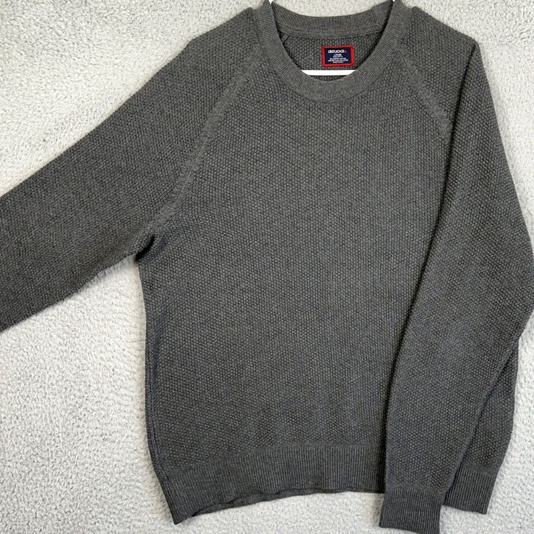 UNTUCKit UNTUCKit Crewneck Sweater Mens Large Gray Textured Knit Breathable Organic Cotton Blend Woolly Pullover EUC Size US L / EU 52-54 / 3 - 2 Thumbnail