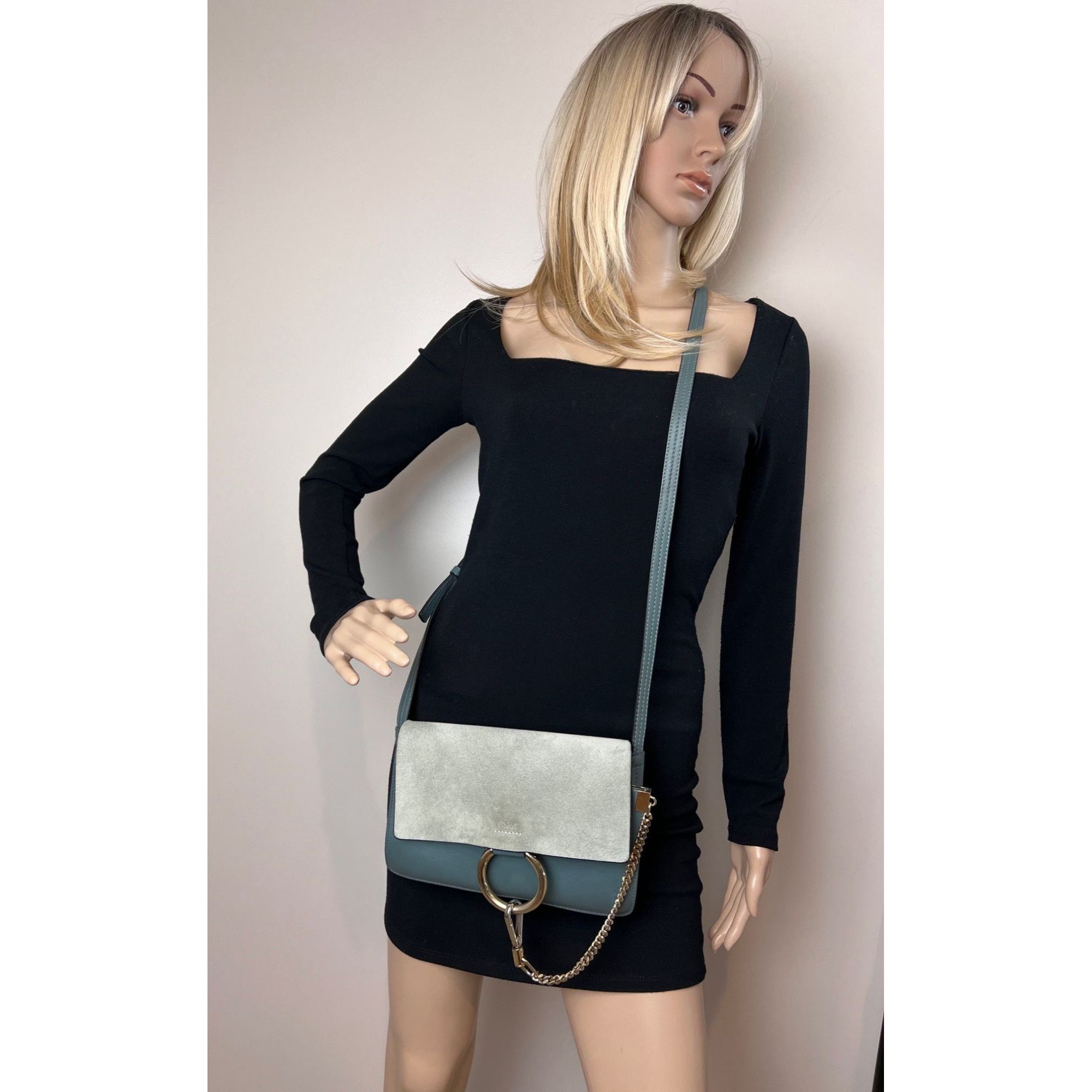 Chloe Chloe Faye Chain Suede Leather Gray Blue Crossbody Bag Size ONE SIZE - 12 Thumbnail