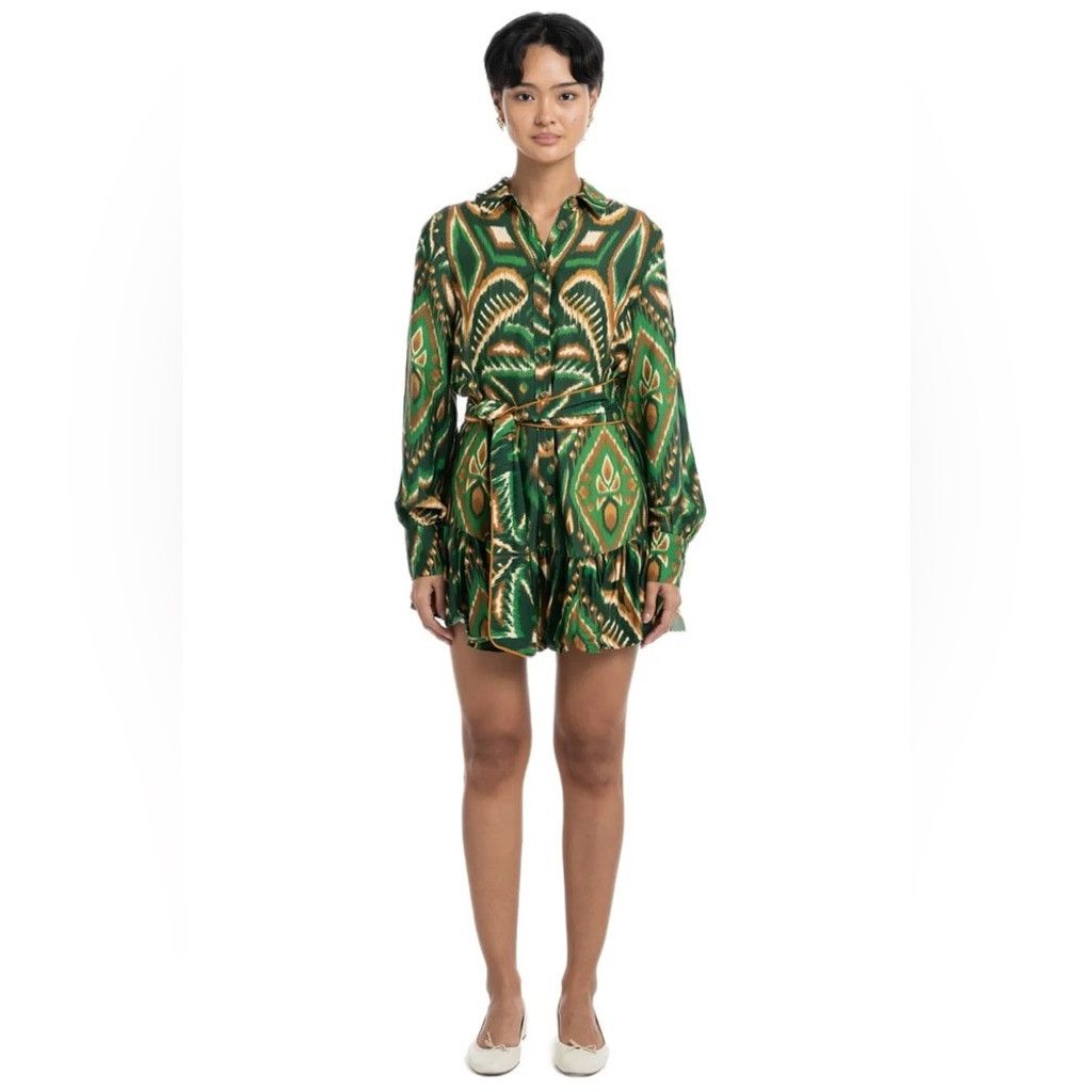Farm Rio FARM Rio Pineapple Ikat Long Sleeve Shirtdress Dress Size M / US 6-8 / IT 42-44 - 2 Thumbnail