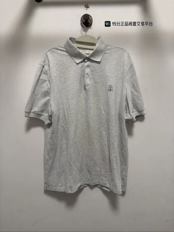 Brunello Cucinelli Brunello Cucinelli Men's Gray Logo Print Polo Shirt. Size US XL / EU 56 / 4 - 5 Thumbnail