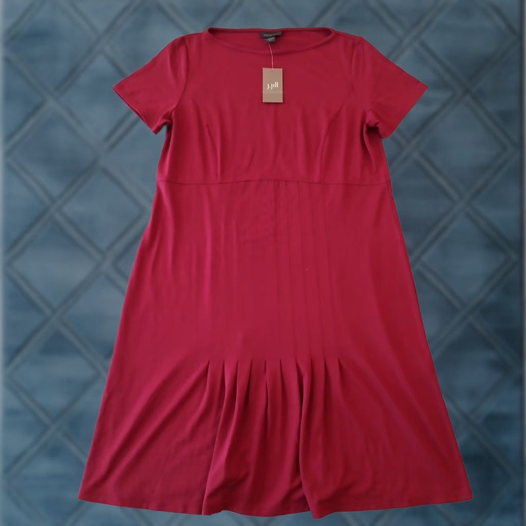 J. Jill J.Jill Wearever Shift Dress Red Short Sleeve Pleated Pullover Knee Length Petite Small Womens Property: PS Size S / US 4 / IT 40 - 1 Thumbnail